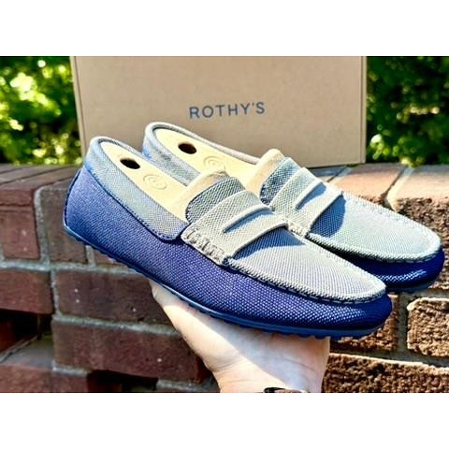 Rothys The Driving Loafer Amalfi Blue Slip On Shoes Mens Size 7.5 NIB