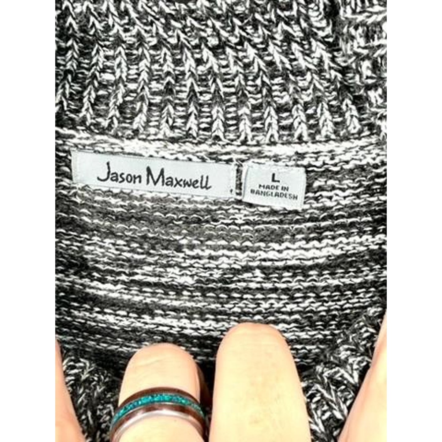 Jason Maxwell Women L Sweater Gray Black Marl Cable Knit Cowl Neck Pullover