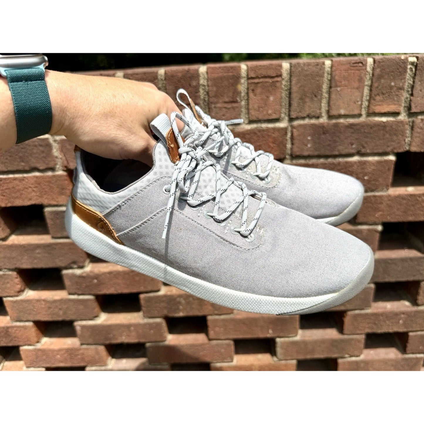 Olukai Nanea Li Men 8.5 Gray Canvas Comfort Lace Up Sneakers lightweight Summer