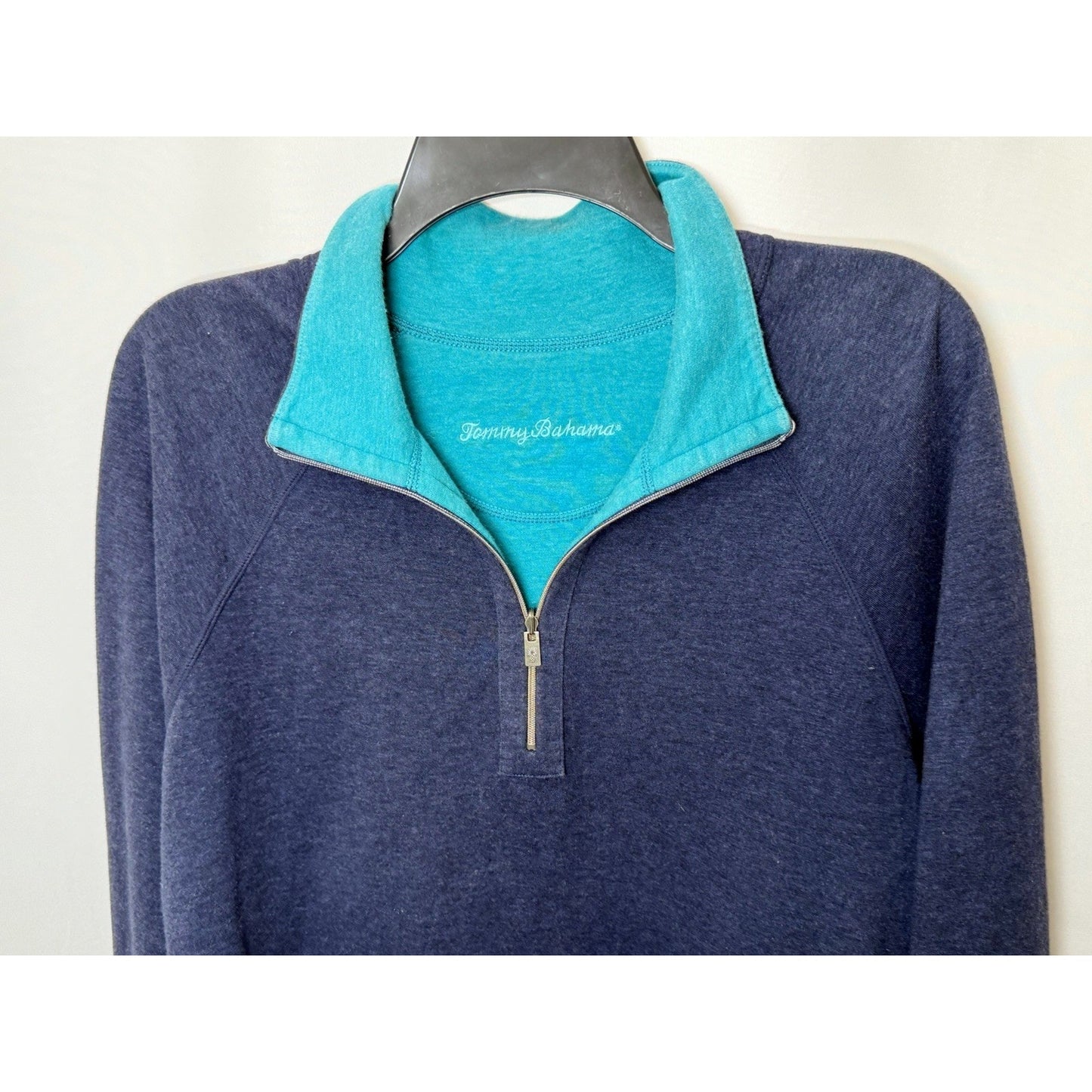 Tommy Bahama Flipshore Reversible Half Zip Pullover Women’s Large L Navy Teal