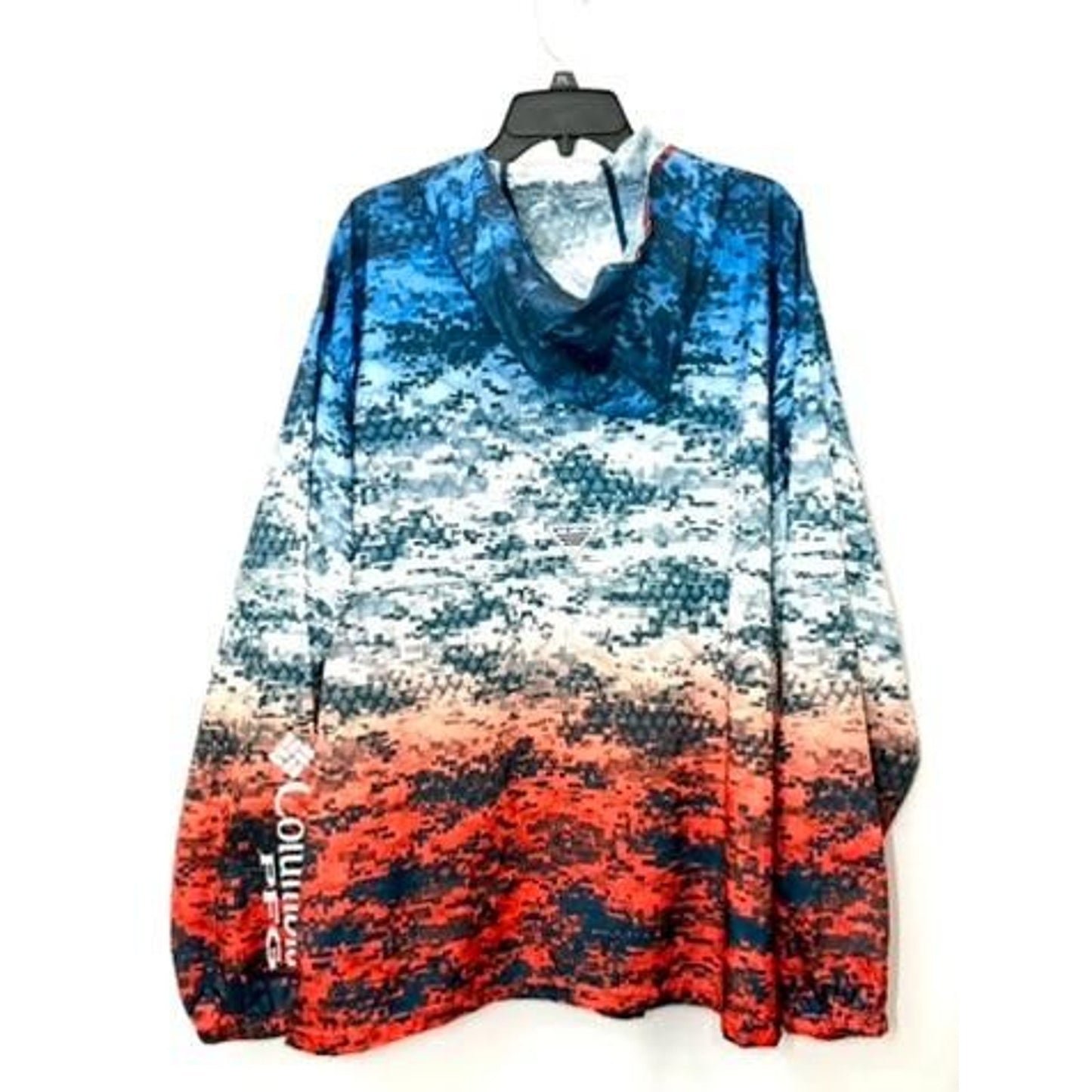 Columbia PFG Windbreaker Jacket Mens XXL Digital Camo Blue Red Full Zip Hooded