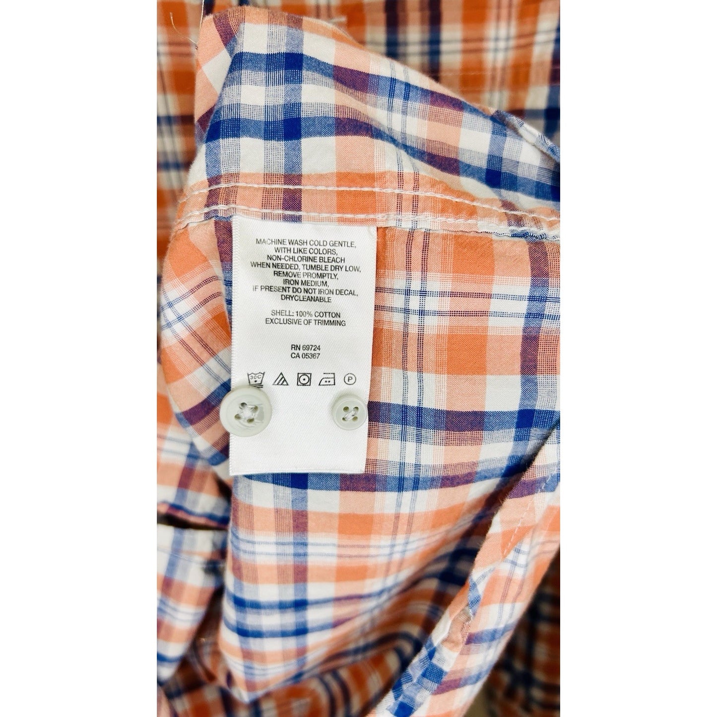 Columbia Plaid Button Up Shirt Long Sleeve Outdoor Casual Blue/Orange Mens Small