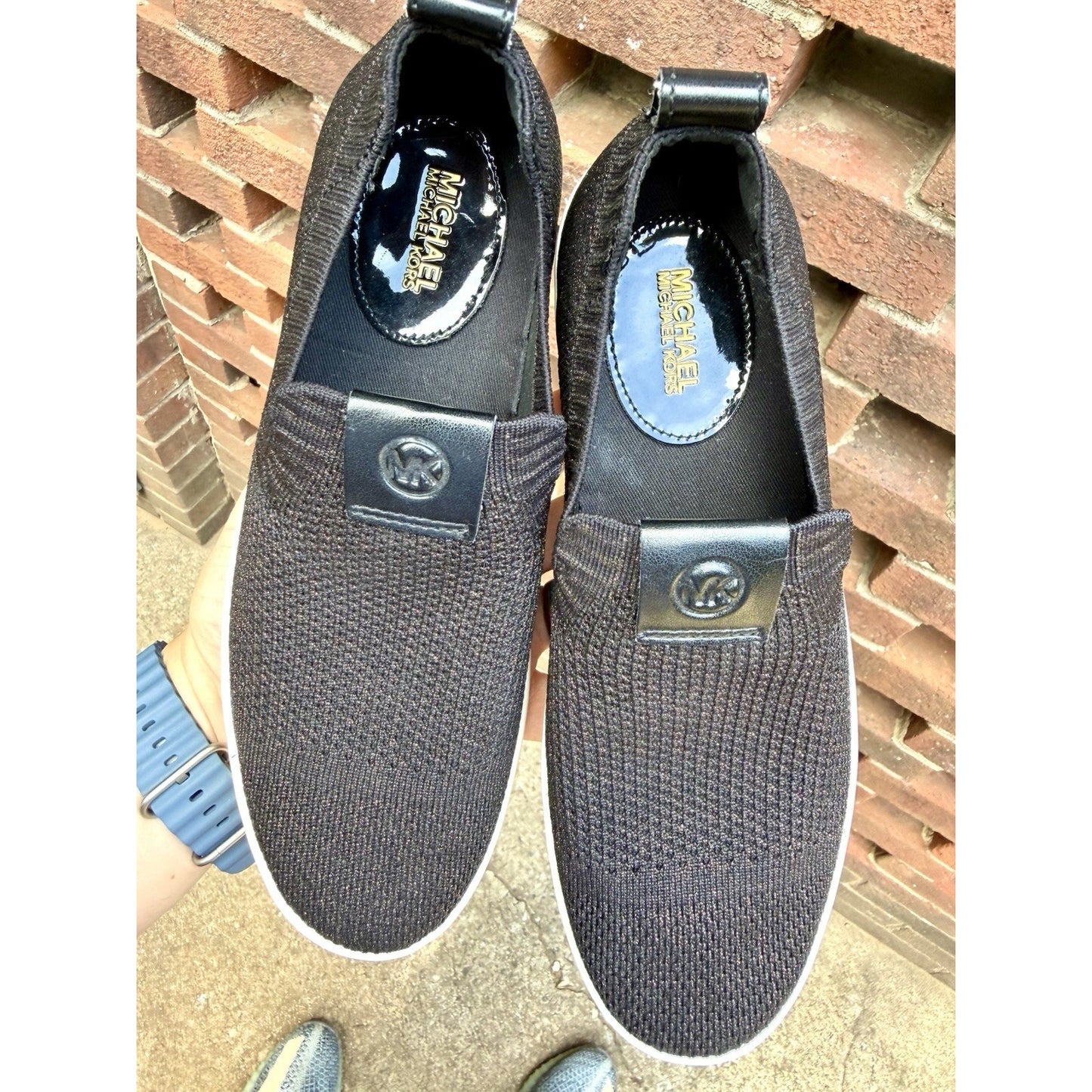 MICHAEL KORS Juno Knit Slip On Sneakers Black Bronze Metallic Women’s Size 7 M