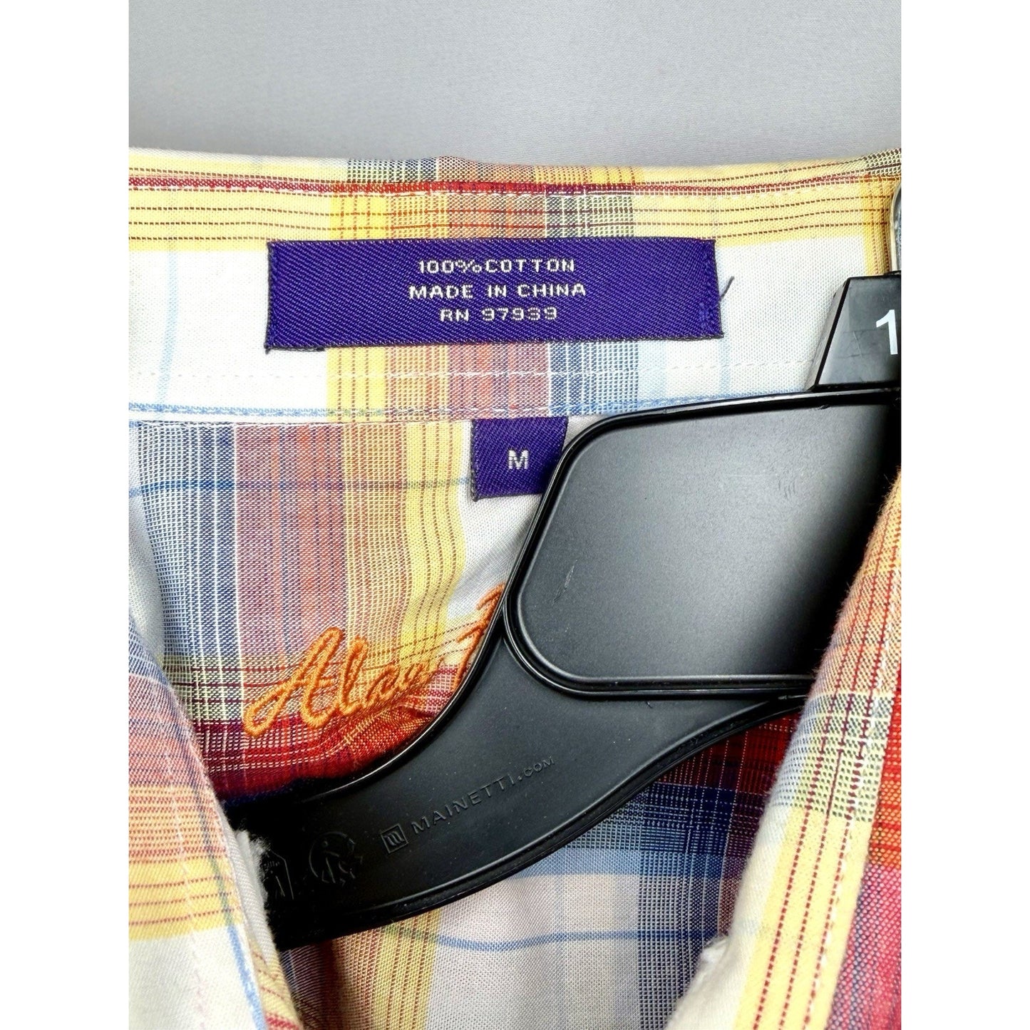Alan Flusser Mens Shirt Medium M Rainbow Plaid Cotton Long Sleeve Button Down