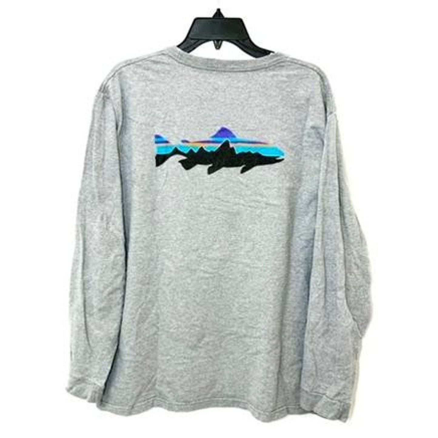Patagonia Fitz Roy Trout Long Sleeve Shirt Mens XL Gray Organic Cotton Graphic