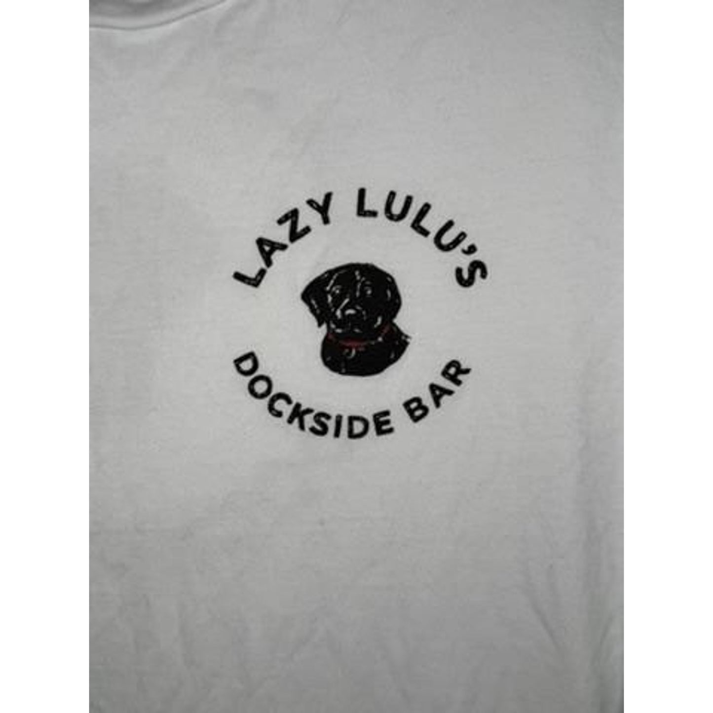 J.Crew Lazy Lulu's Dockside Bar Graphic T-Shirt Mens XL White Black Lab Dog