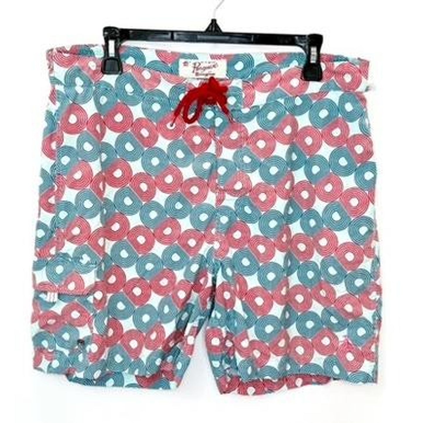 Original Penguin Mens Board Shorts Swim Trunks Size 34 Geometric Retro Red Teal