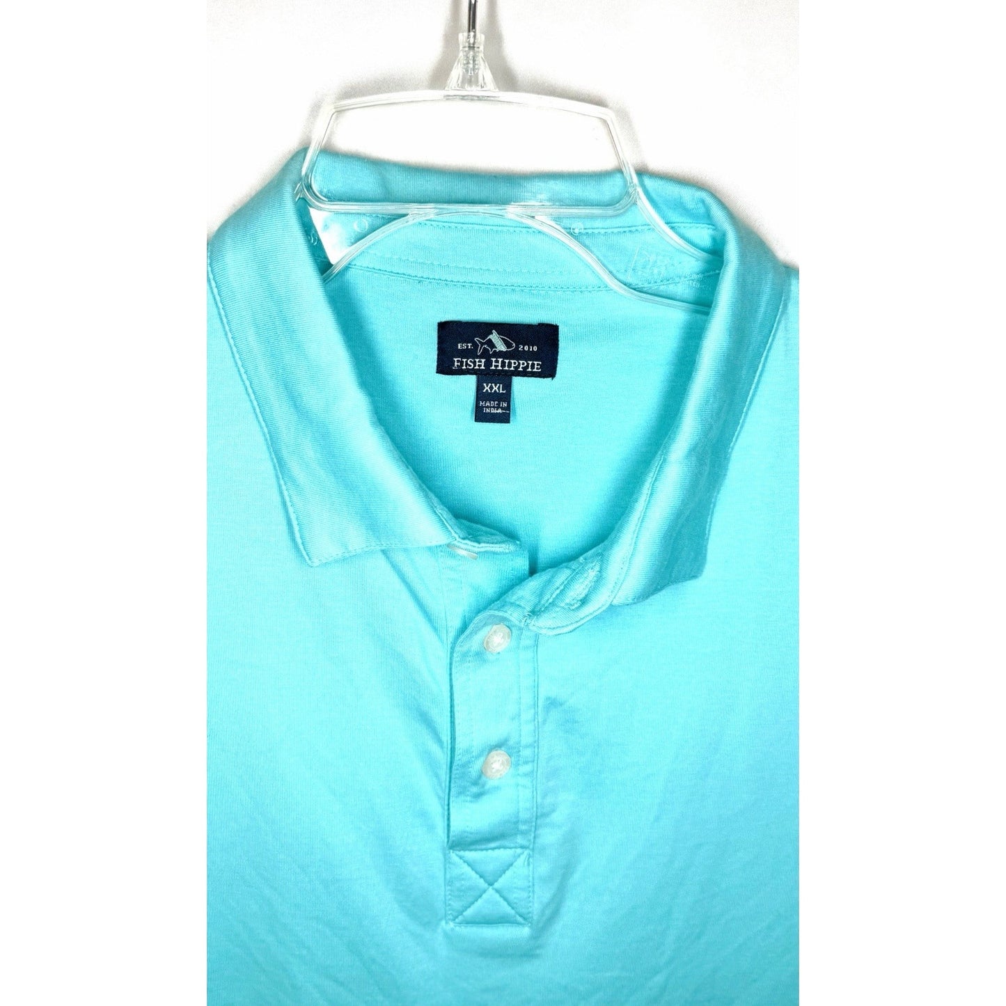 Fish Hippie Shirt Mens Size XXL Aqua Blue Polo Short Sleeve Logo Beach Resort