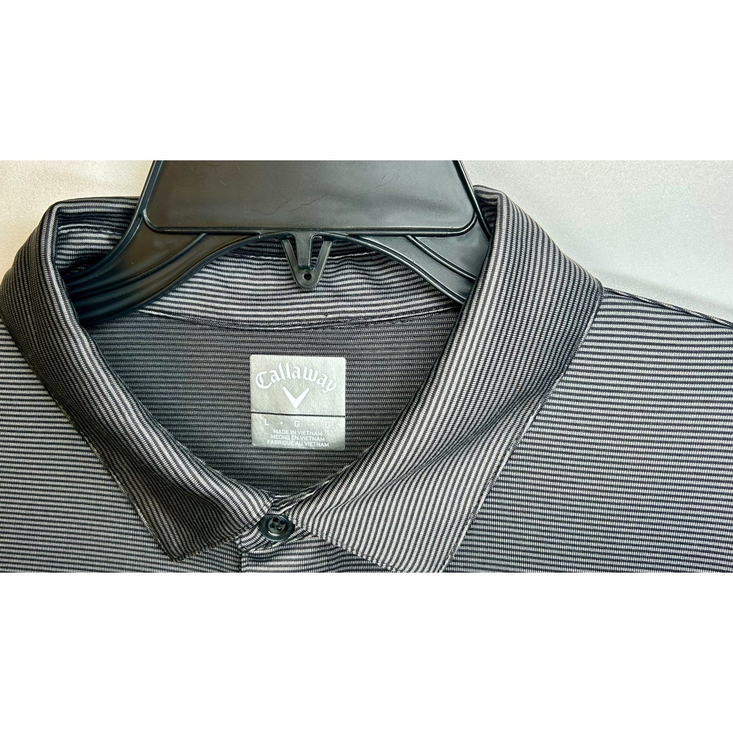 Callaway Polo Shirt Men Large Performance Polyester Stretch Black Silver Striped