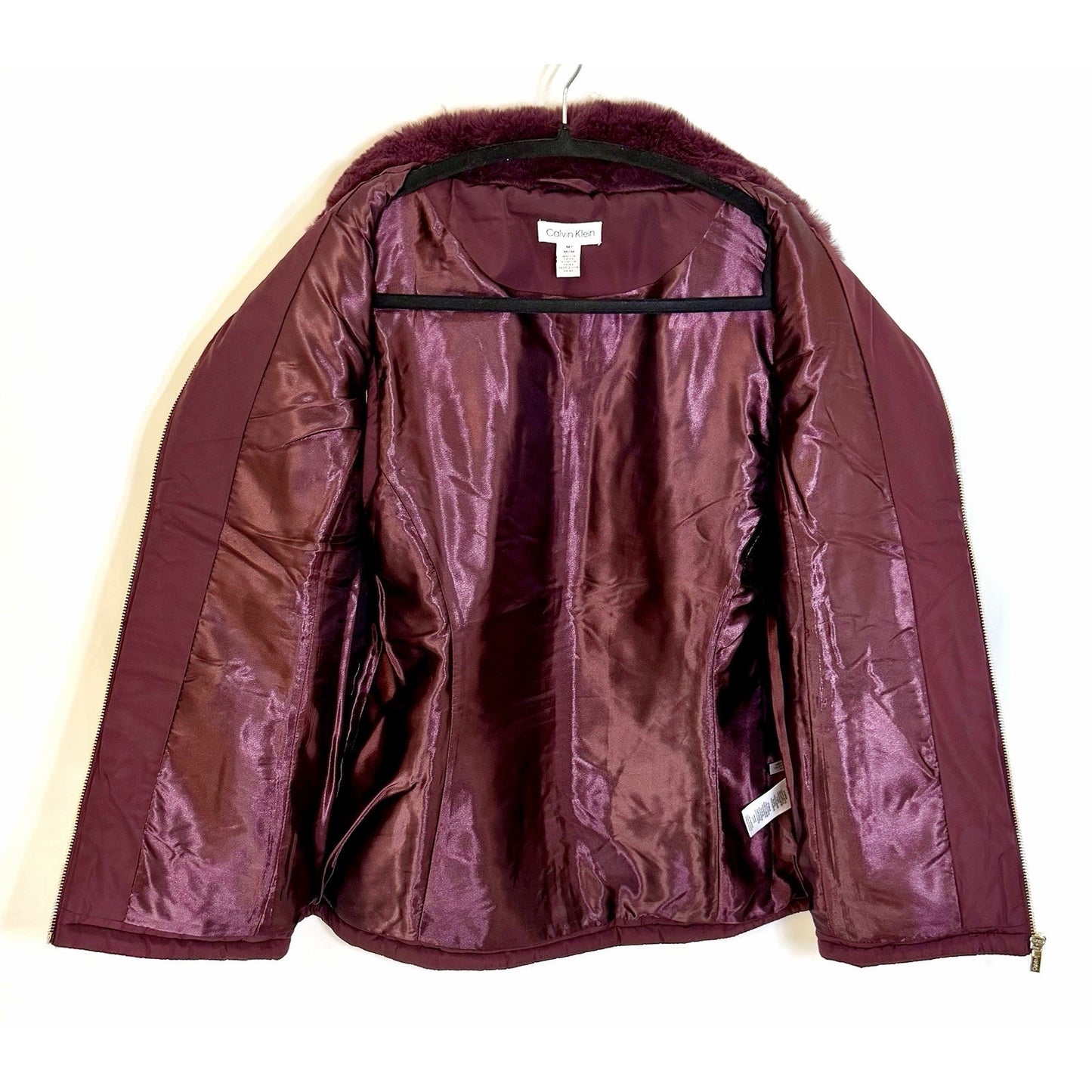 Calvin Klein Burgundy Puffer Vest Zip Front Zip Pockets Polyester Size Medium