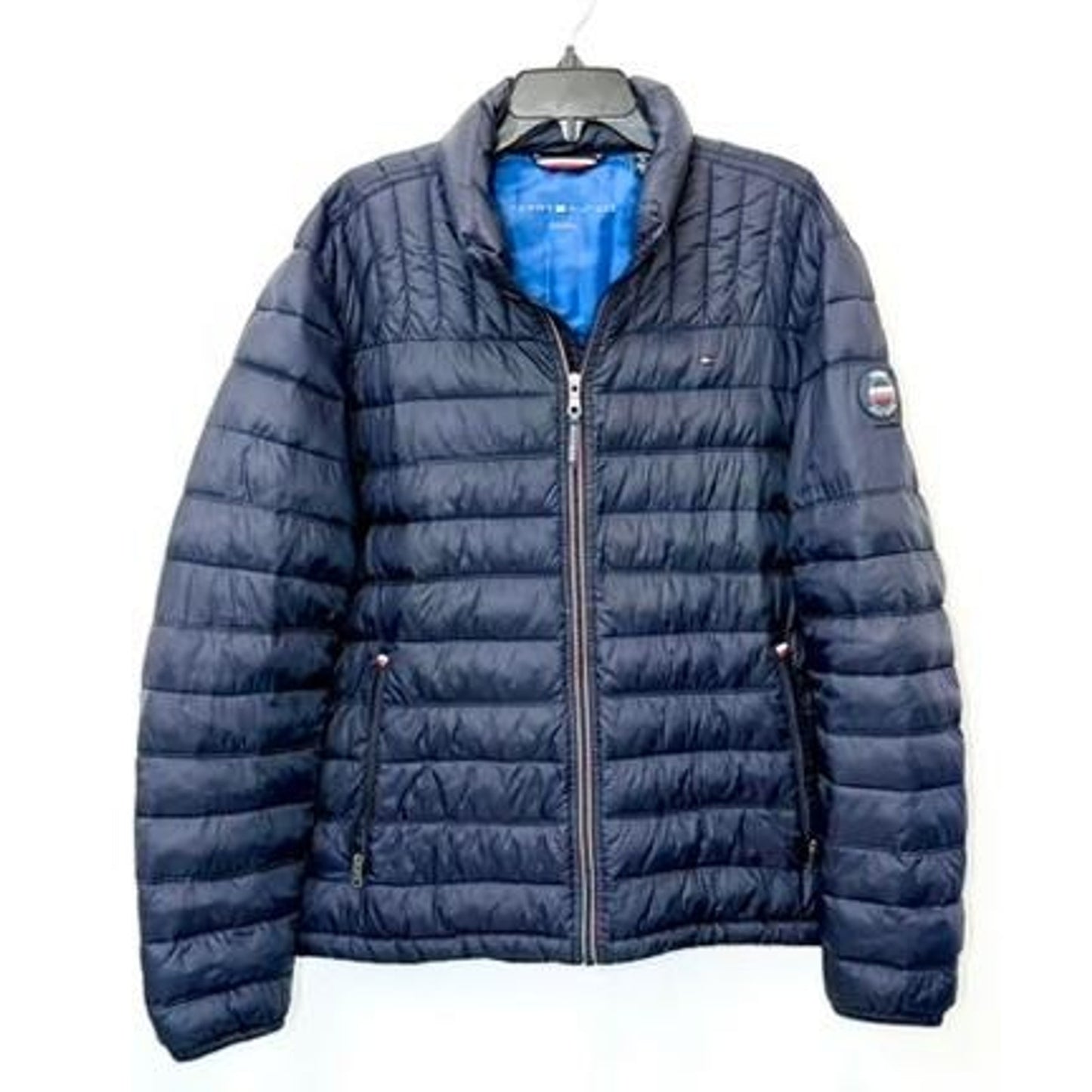Tommy Hilfiger Puffer Jacket Mens XL Navy Blue Packable Quilted Full Zip Coat