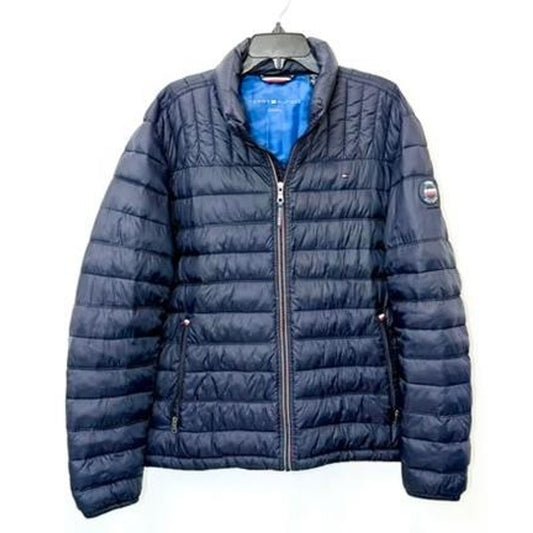 Tommy Hilfiger Puffer Jacket Mens XL Navy Blue Packable Quilted Full Zip Coat
