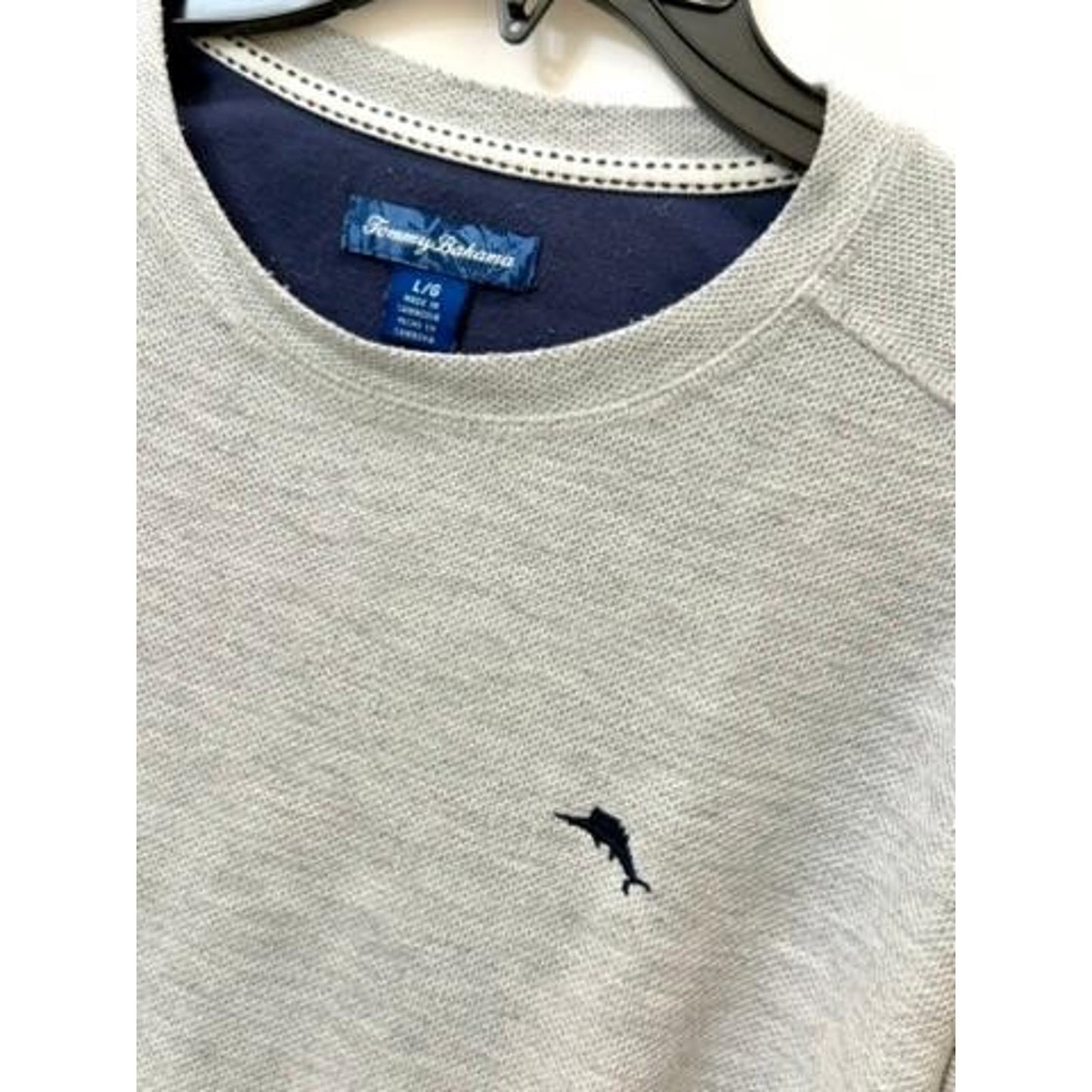 Tommy Bahama Shirt Mens Large Gray Long Sleeve Marl Knit Marlin Logo Pullover