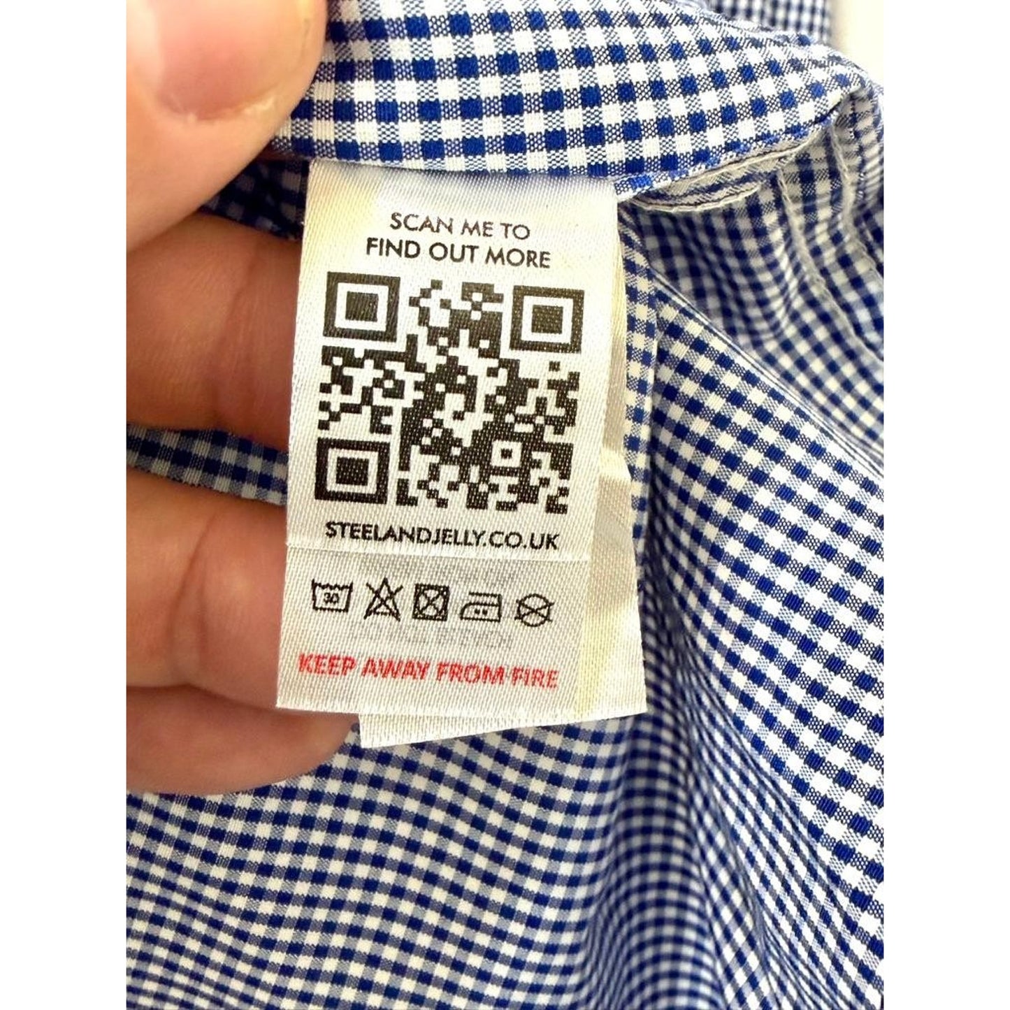 Steel & Jelly Mens Shirt 16.5 Blue White Gingham Check Long Sleeve Button Up