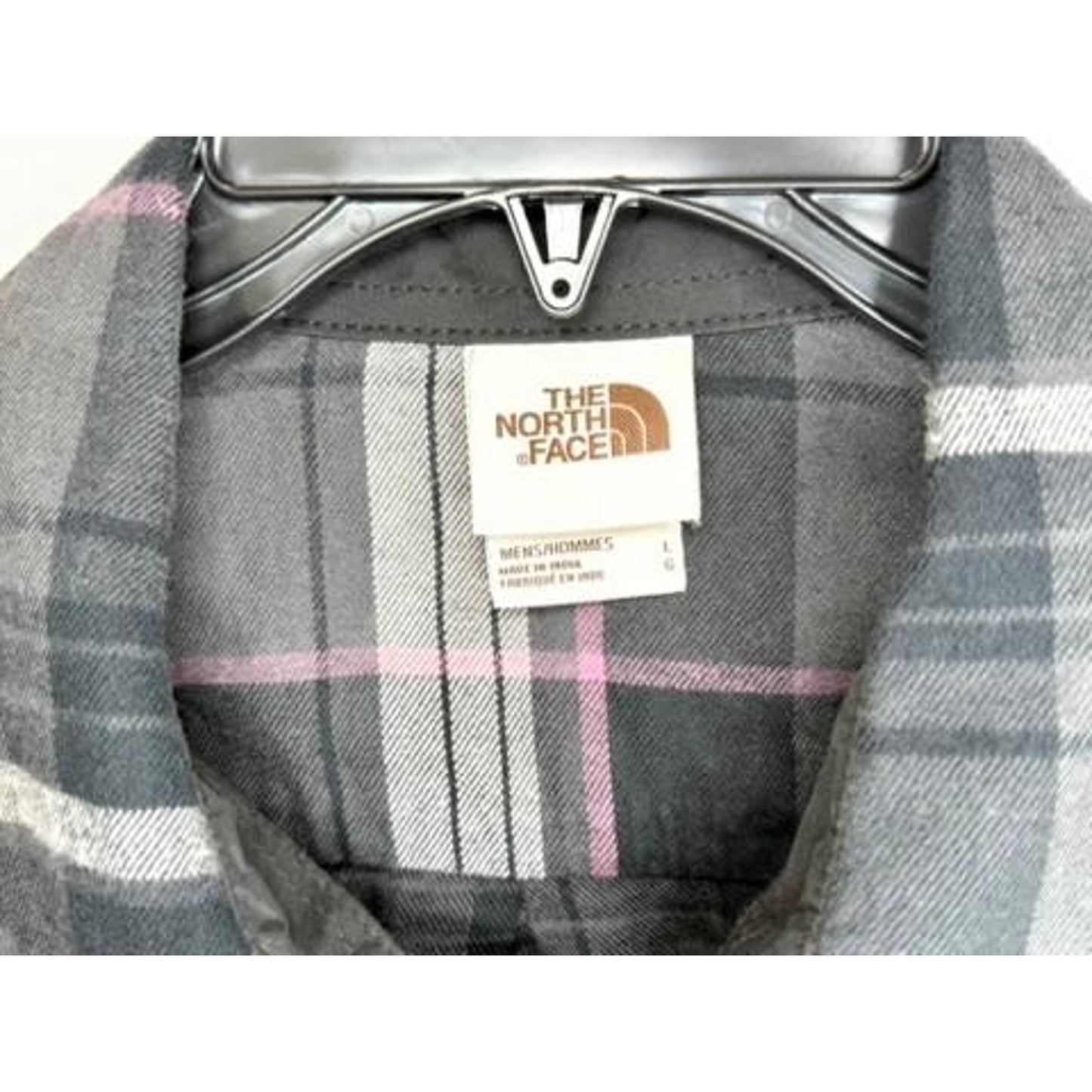 The North Face Flannel Shirt Mens Large Gray Pink Plaid Cotton Long Sleeve