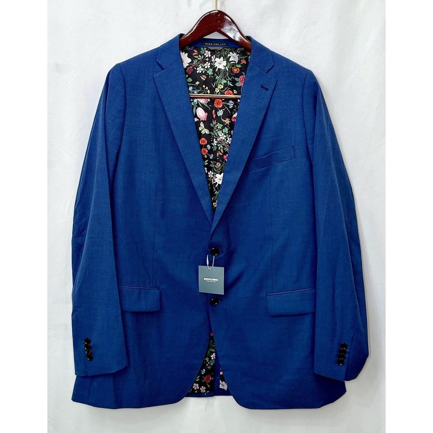 NWT Indochino Custom Blue/Floral Men Sport Coat Blazer Jacket Wool/Silk Size 46R