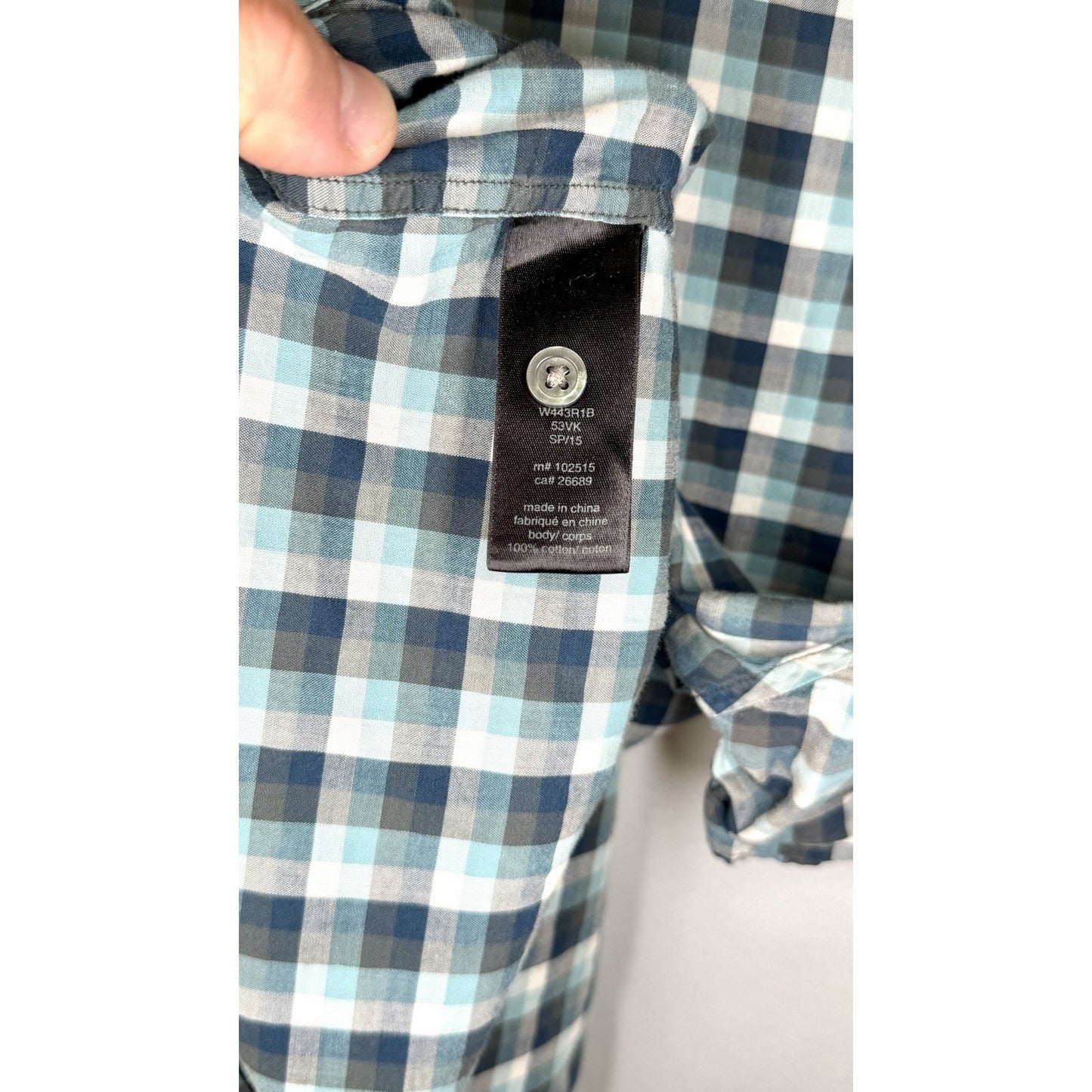 John Varvatos USA Mens Size Large Blue Check Short Sleeve Button Up Shirt