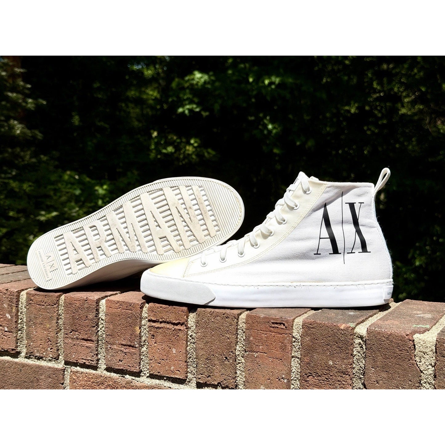 Armani Exchange Men's High Top Icon Logo Canvas Sneakers White Size 11 Excellent