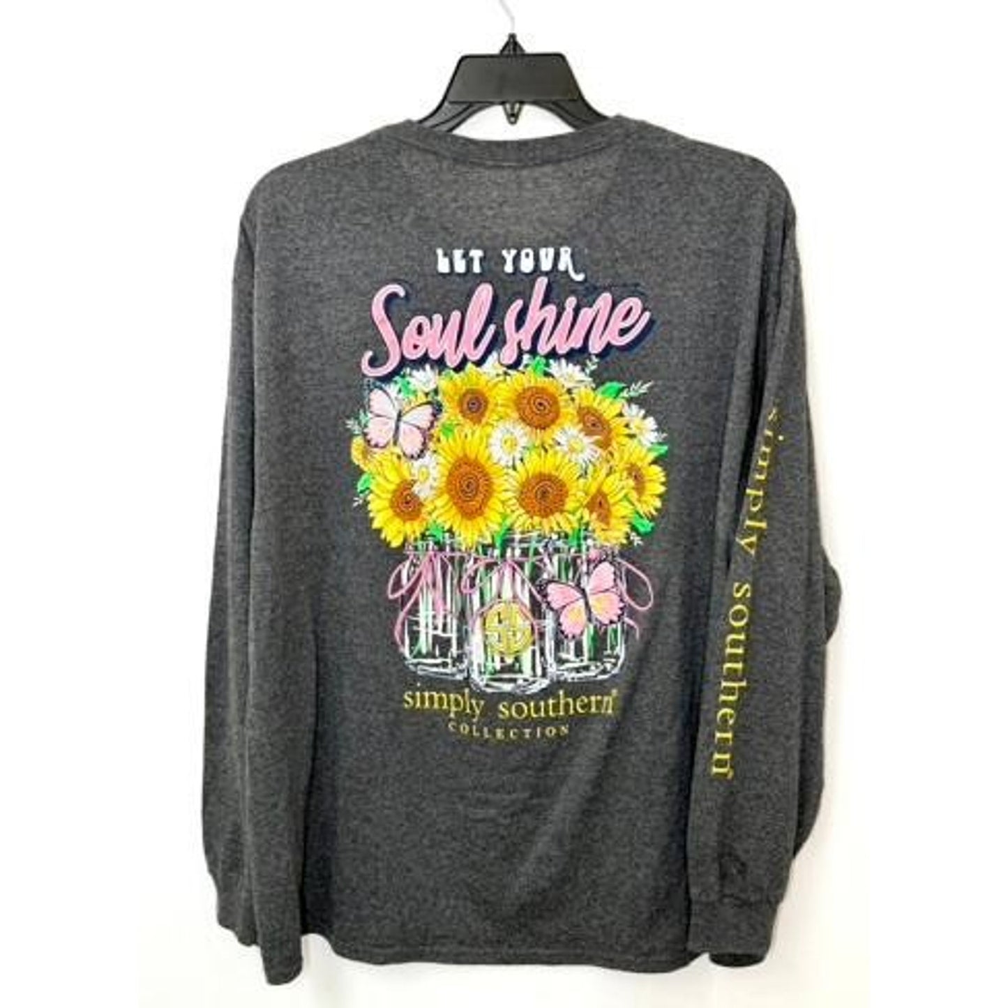 Simply Southern Let Your Soul Shine Long Sleeve Shirt Womens 2XL Grey Sunflower