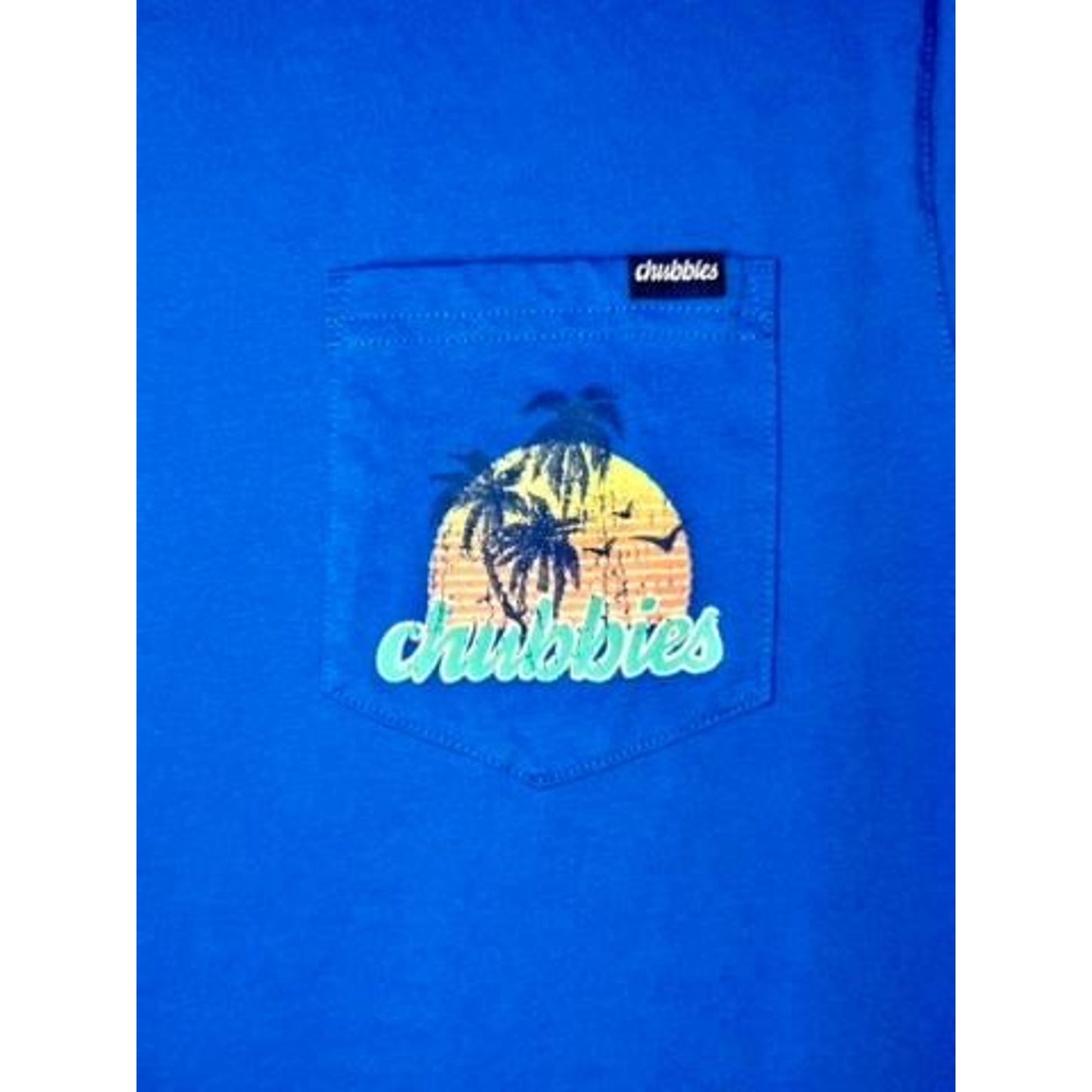 Chubbies The Weekend Has Arrived Pocket T-Shirt Mens Medium Blue Palm Tree Wave