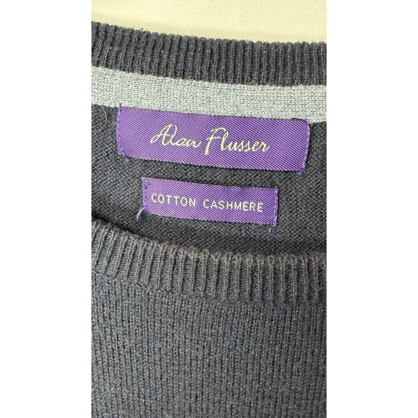 Alan Flusser Men’s Large Pullover Sweater Cotton Cashmere Blue Argyle Crew Neck