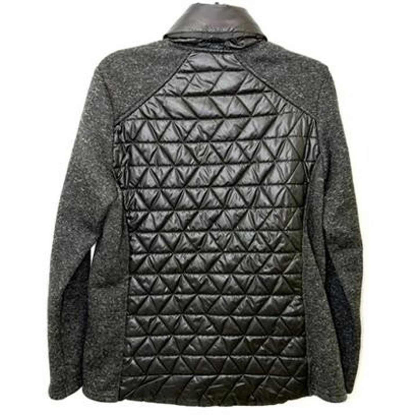 Gerry Womens Quilted Hybrid Jacket Large Black Gray Full Zip Hooded Fleece