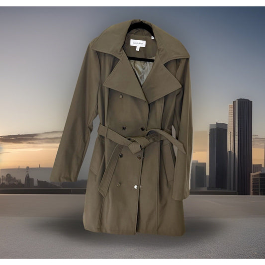 Calvin Klein Womens Trench Coat Removable Hood Size Large Color Twig (Worn Once)