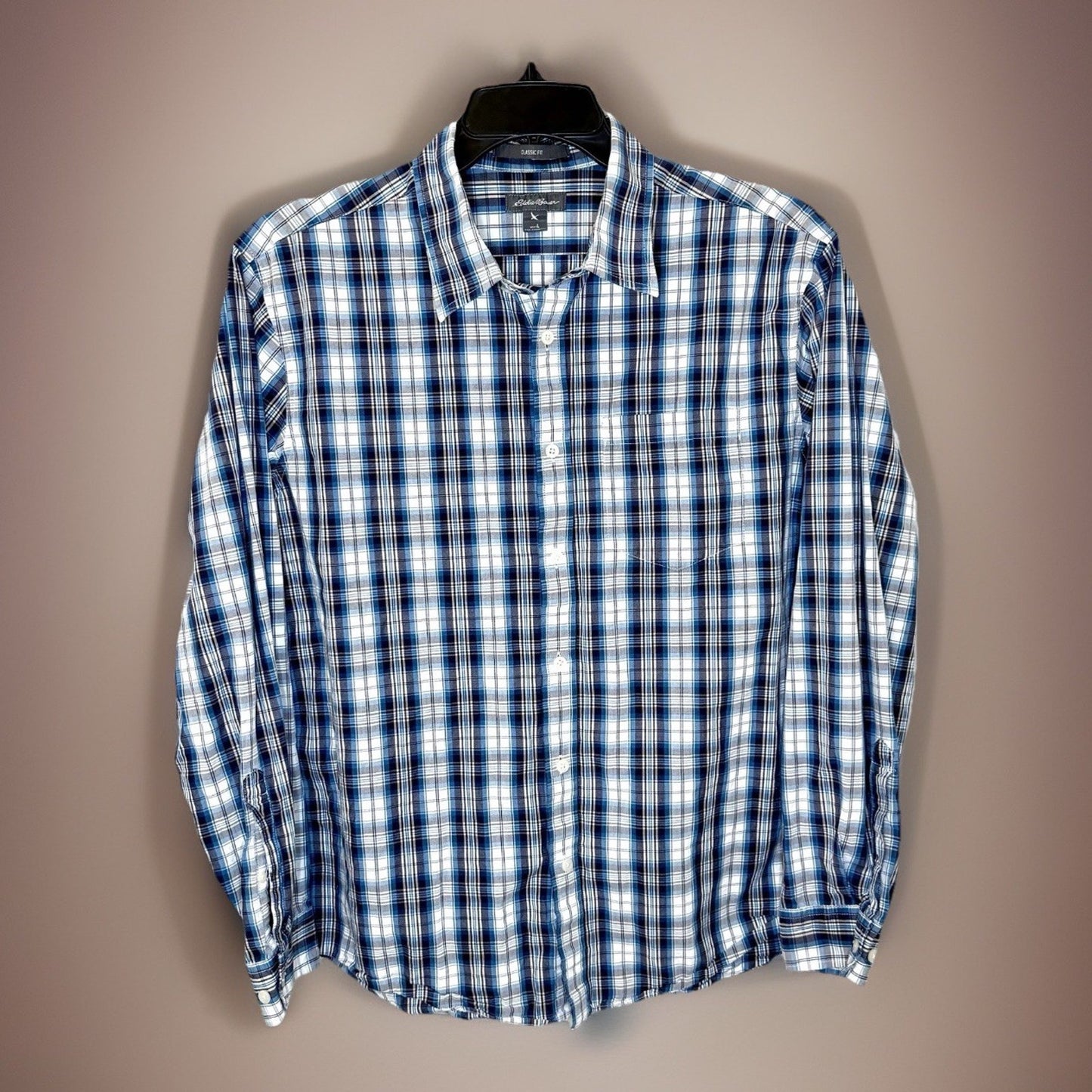 Eddie Bauer Men's Size L Classic Fit Button Down Shirt Long Sleeve Blue Plaid