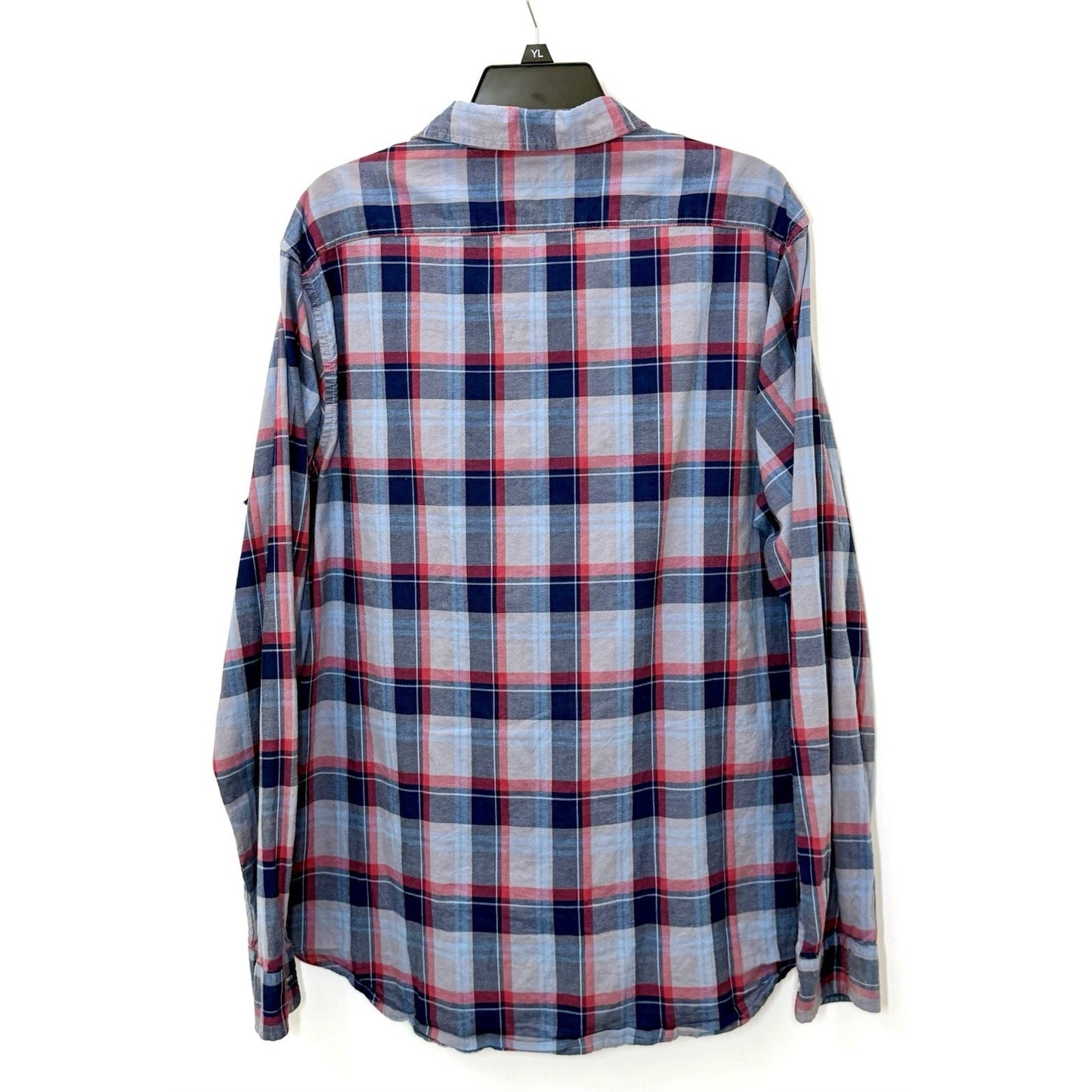 Taylor Vintage Indigo Shirt Blue Plaid L/S Button Up Pockets Cotton Men’s Sz XL