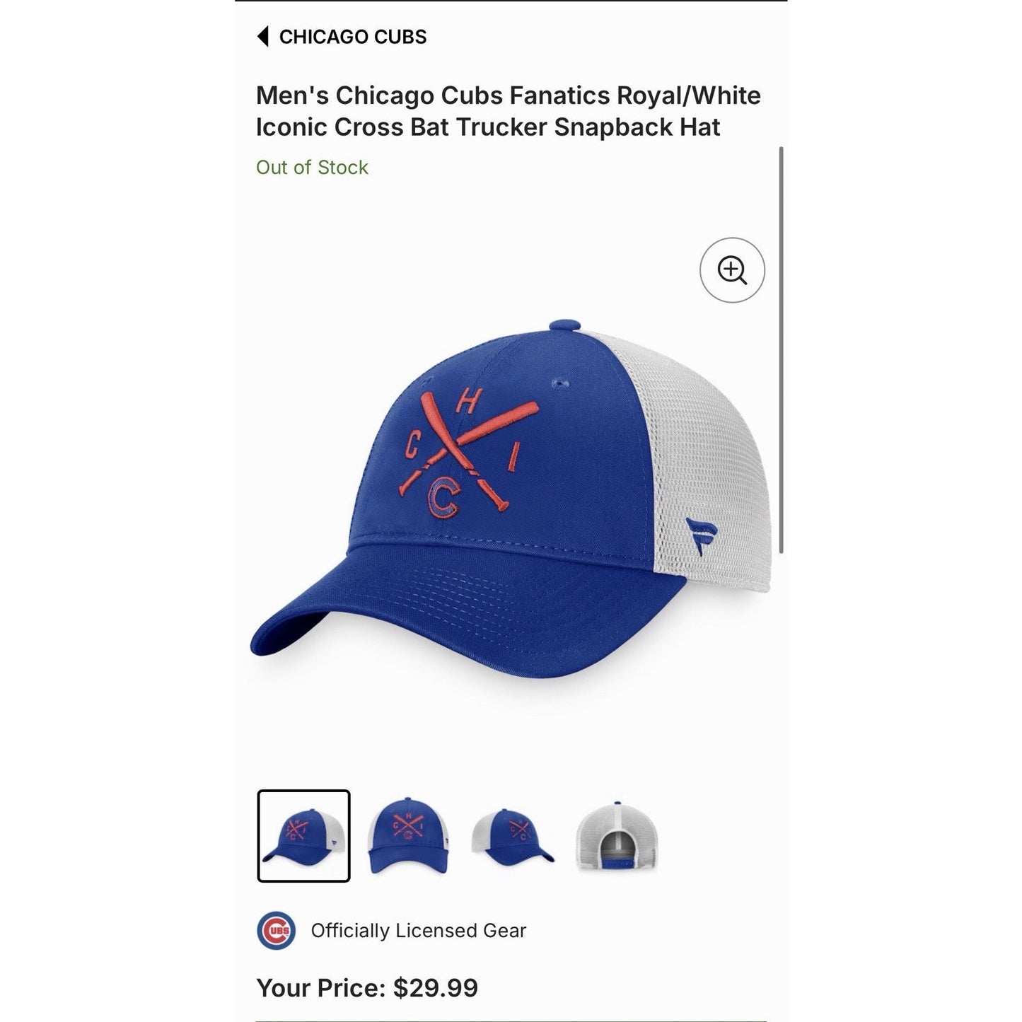 Chicago Cubs Fanatics Iconic Cross Bat Trucker Snapback Hat