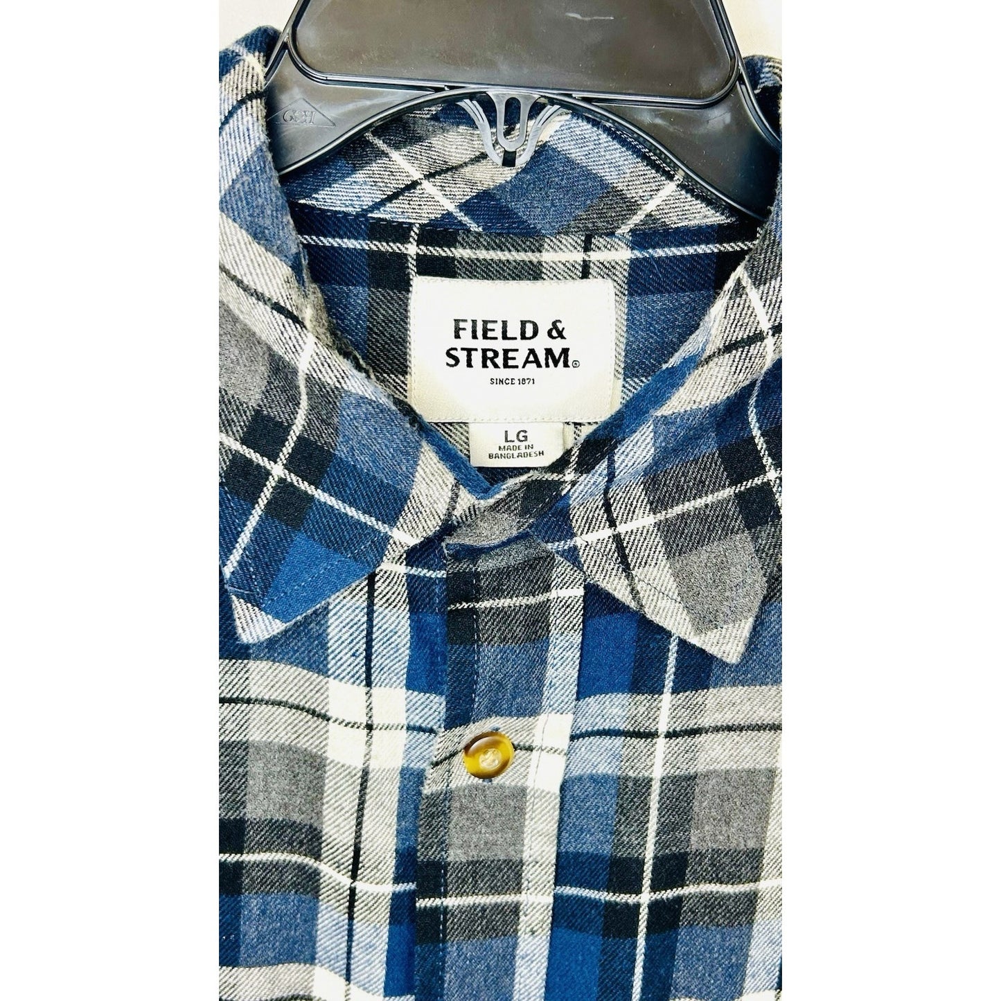 Field & Stream Flannel Shirt Mens Large Blue Plaid Button Up Casual Long Sleeve