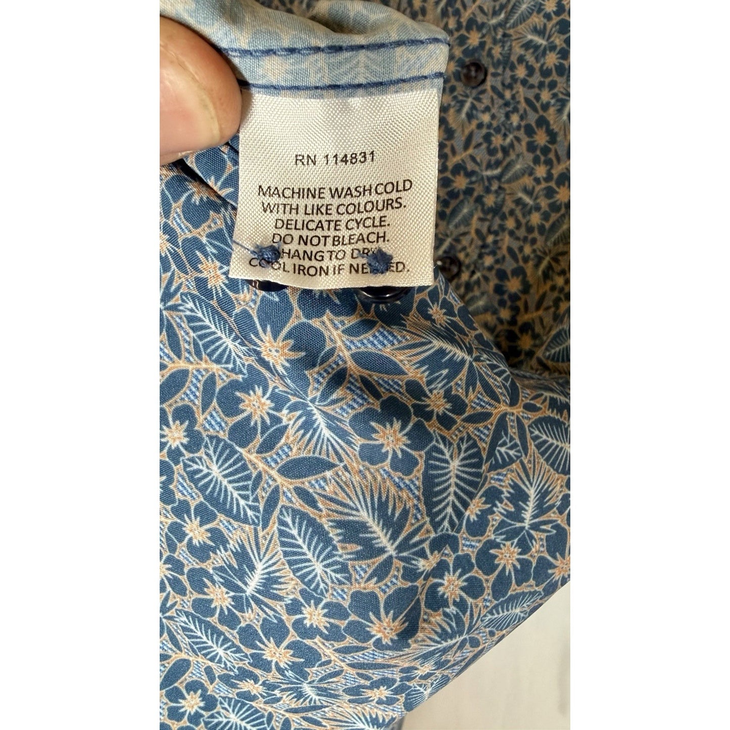 CON.STRUCT 4-Way Stretch Blue Floral Slim Fit Moisture Wicking Button Shirt LG