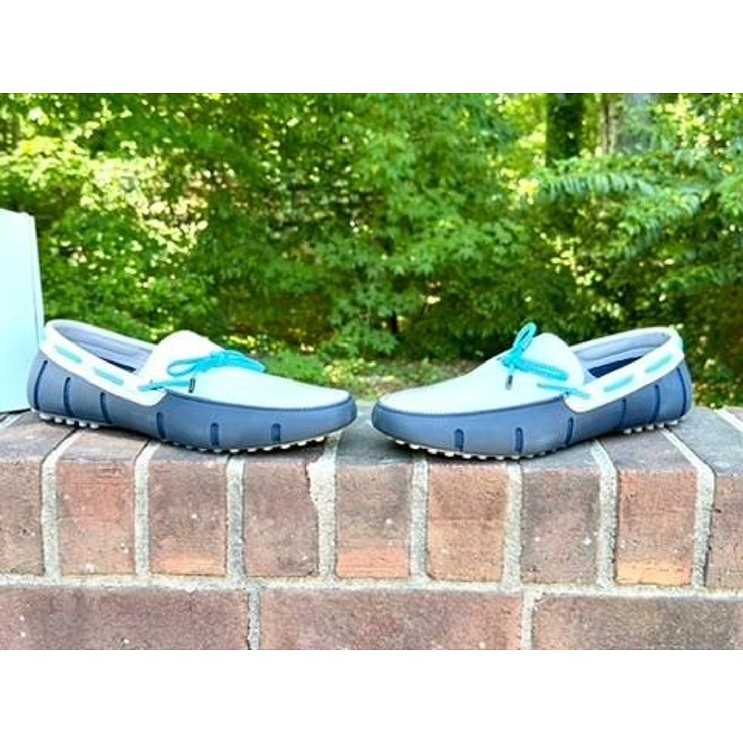 Swims Braided Lace Lux Loafer Driver Mens 9.5 Navy Alloy Blue White Slip On