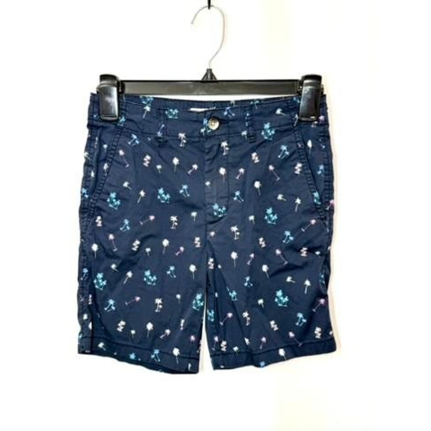 Cotton & Co Boys Palm Tree Chino Shorts Size 8 Navy Blue Stretch Casual Summer