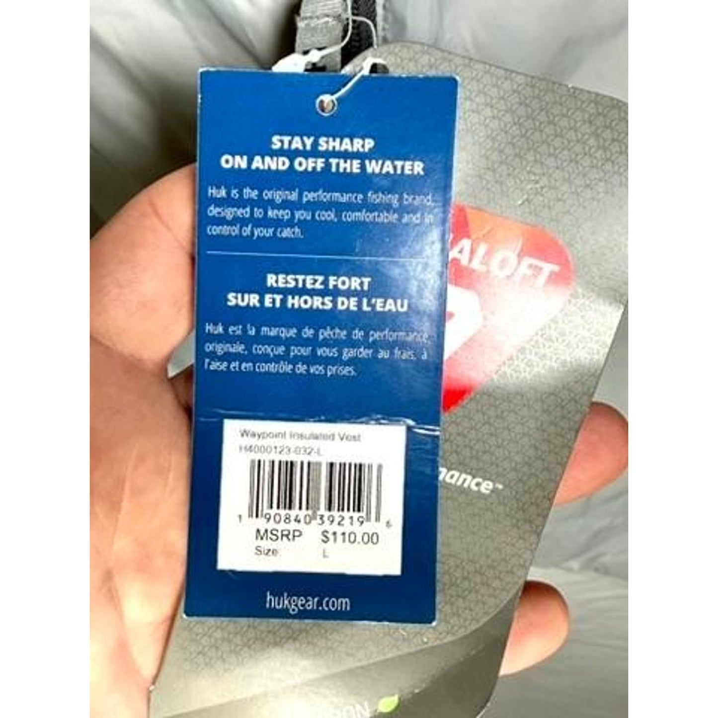 Huk Waypoint Insulated Vest Mens Large Gray Primaloft Fishing Full Zip New NWT