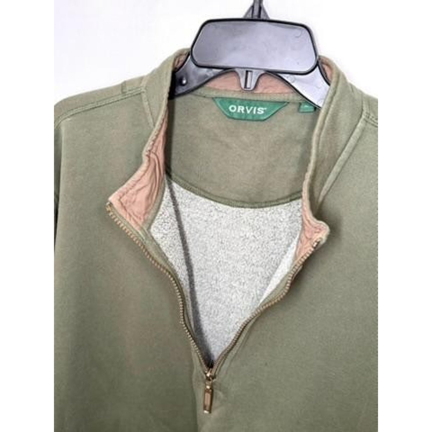 Orvis 1/4 Zip Pullover Sweater Mens Large Green Fleece Lined Sweatshirt