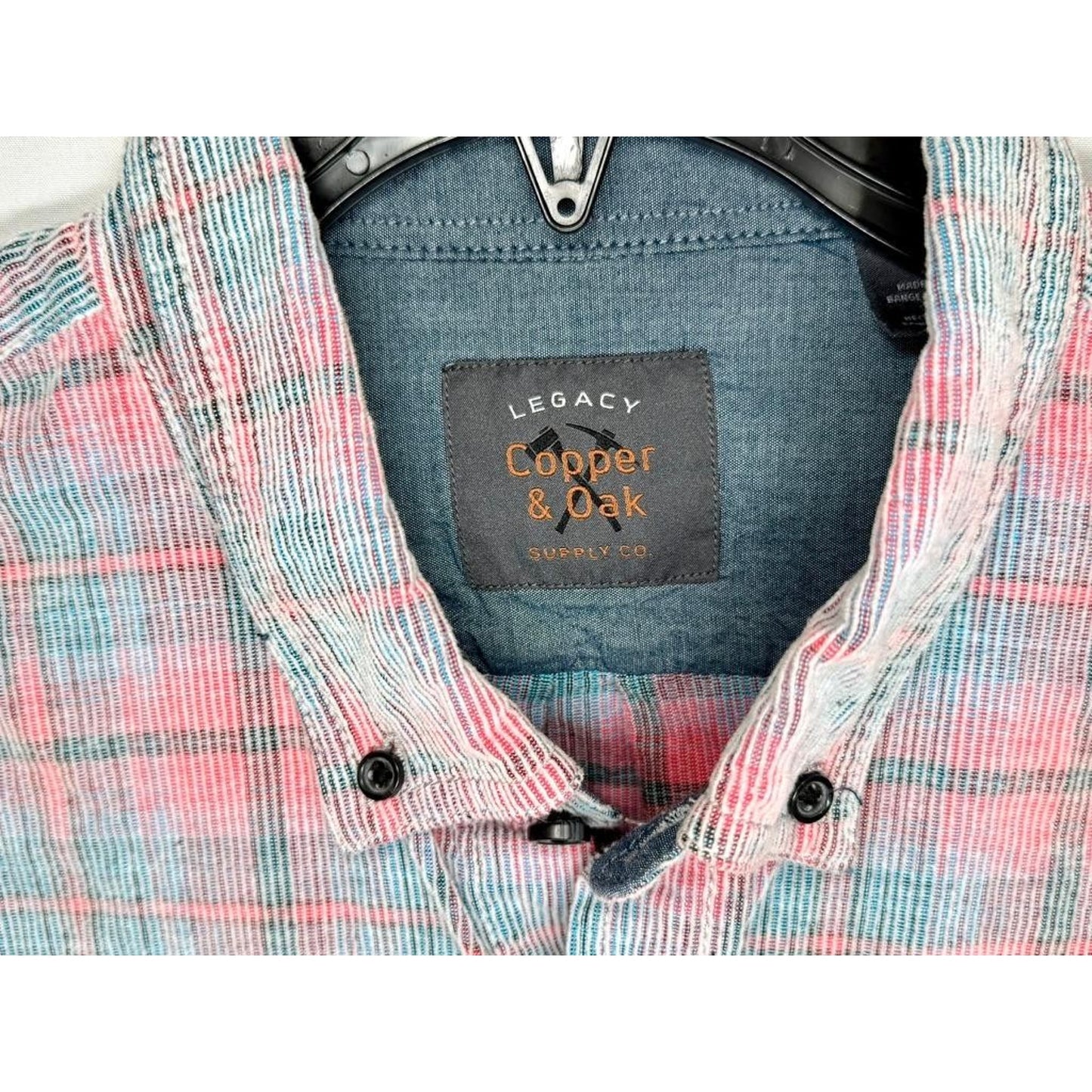 Legacy Copper & Oak Corduroy Shirt Mens XL Pink Blue Plaid Long Sleeve Button Up