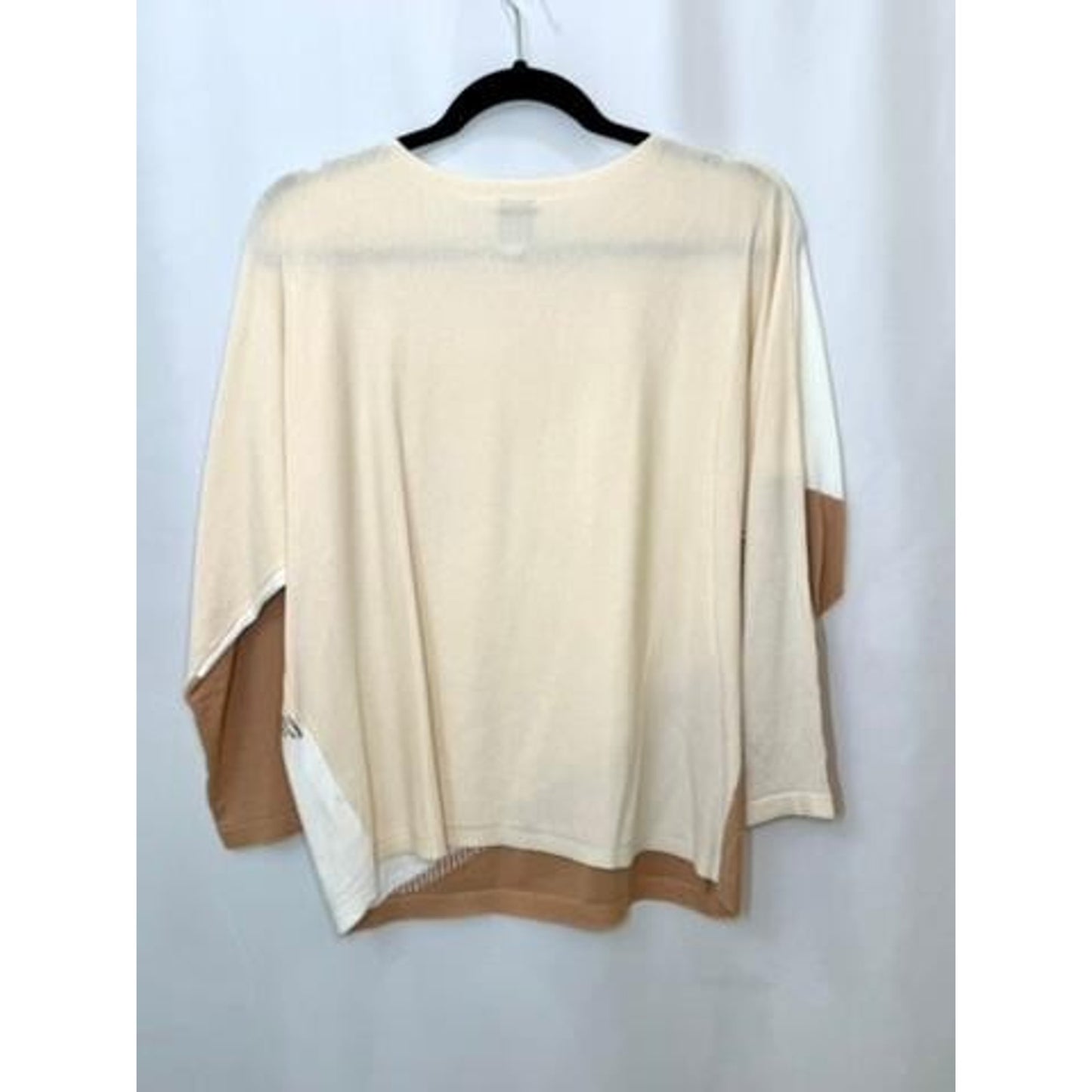 Aaeda Colorblock Beaded Knit Sweater Womens Medium Beige White Tan Pullover