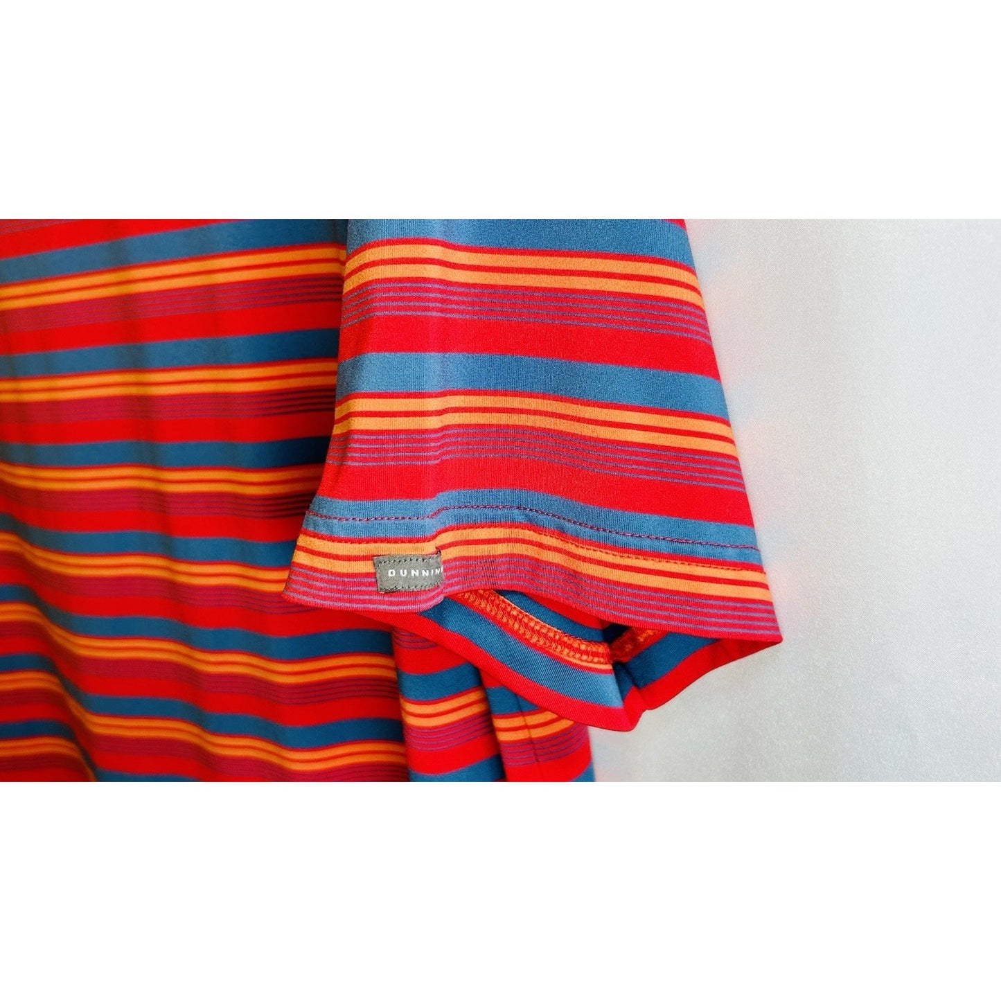 DUNNING Mens Short Sleeve Blue Red Orange Striped Polo Golf Shirt SZ Medium