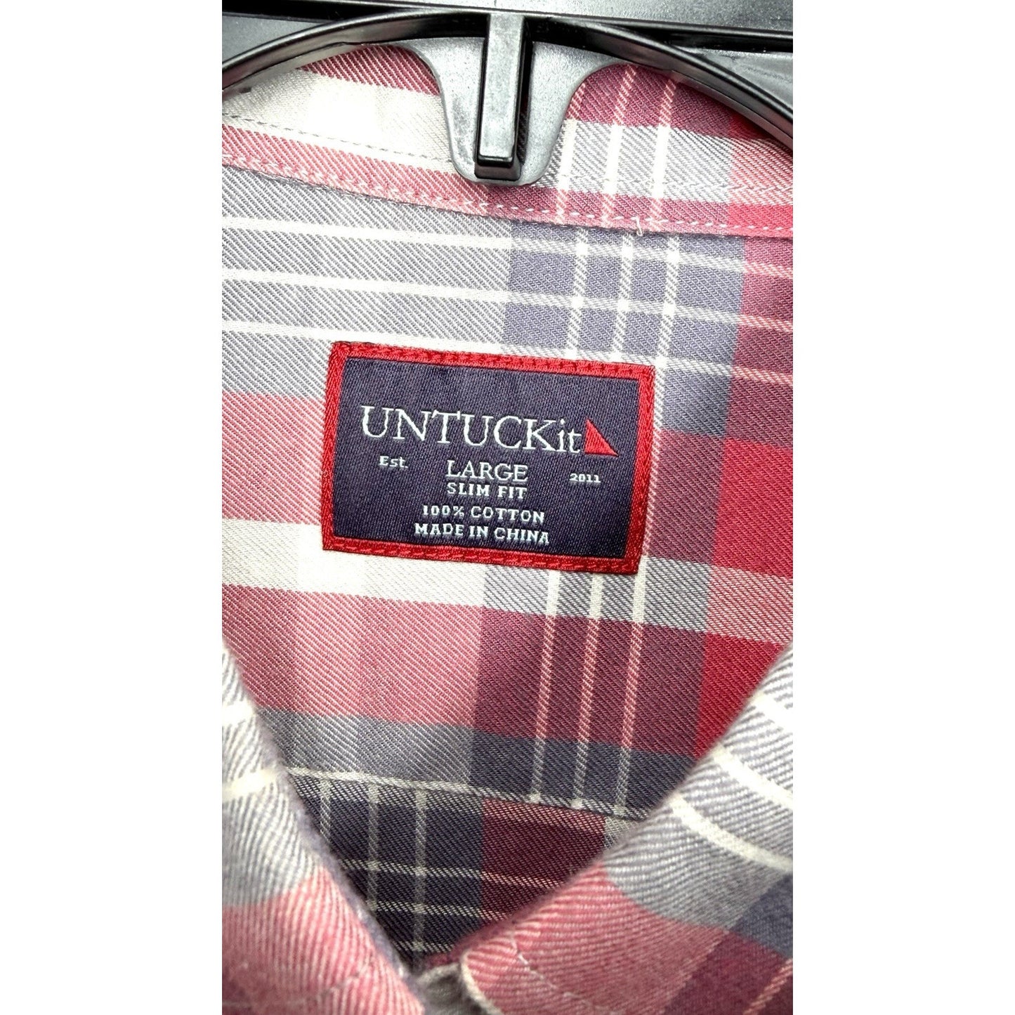 UNTUCKit Slim Fit Shirt Mens Large Button Up Red Plaid Long Sleeve Cotton