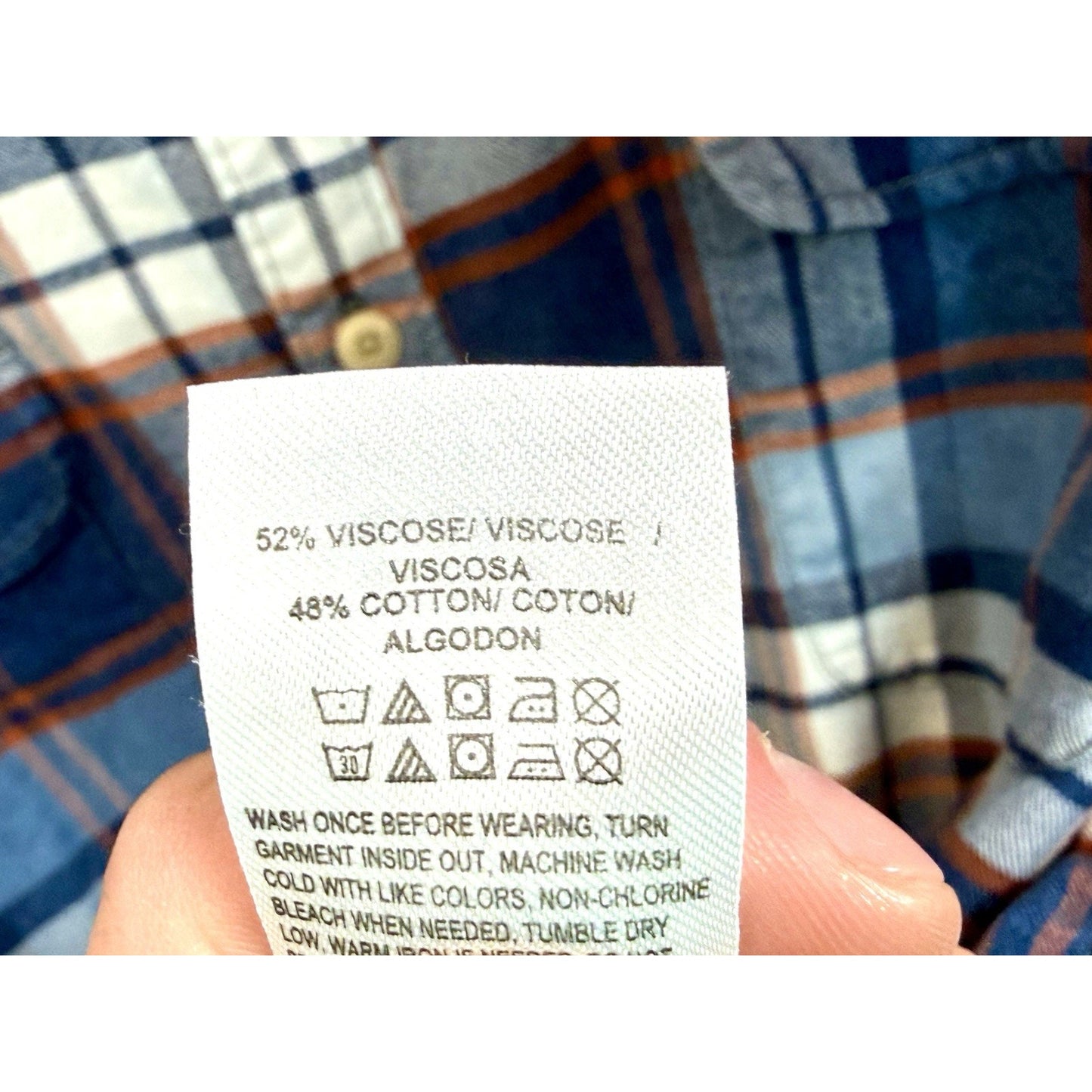Lucky Brand Men's XL Flannel Shirt Classic Fit Blue Orange Plaid Double Pocket
