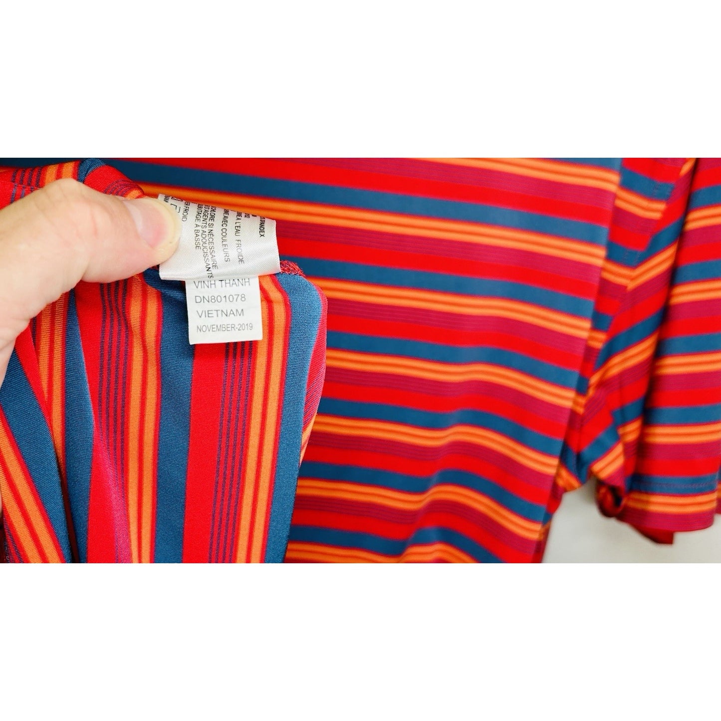 DUNNING Mens Short Sleeve Blue Red Orange Striped Polo Golf Shirt SZ Medium