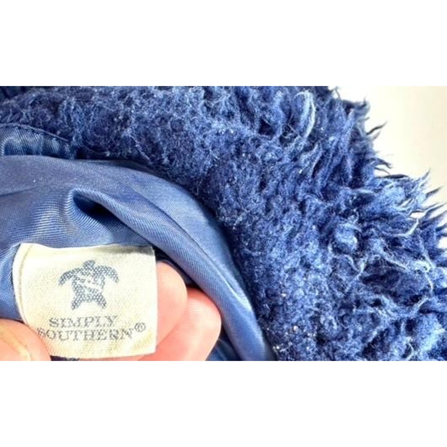 Simply Southern Sherpa Fleece Vest Womens Medium Blue Full Zip Faux Fur Collar