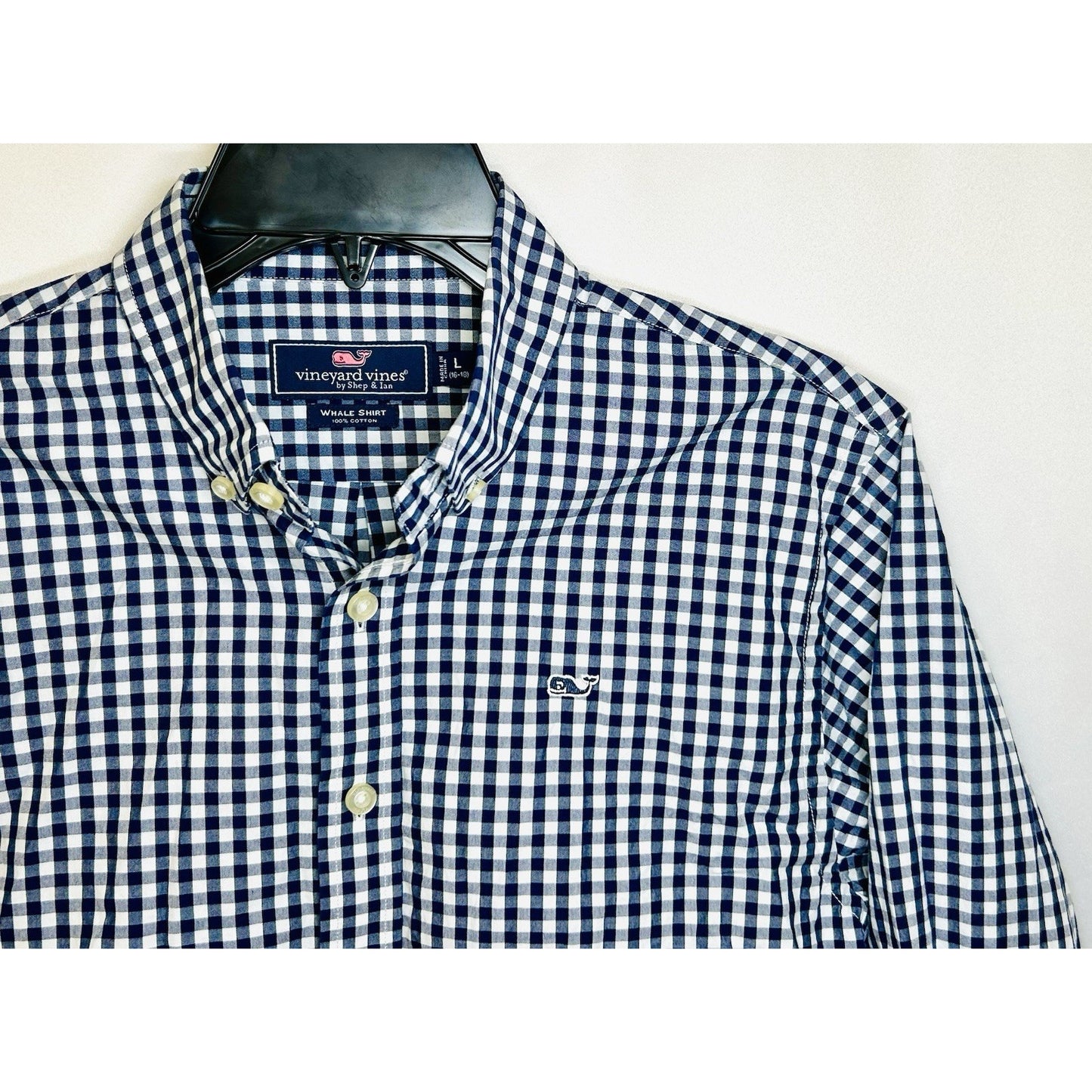 Boys Vineyard Vines L 16-18 Blue Check Long Sleeve Button Up Shirt / Whale Shirt