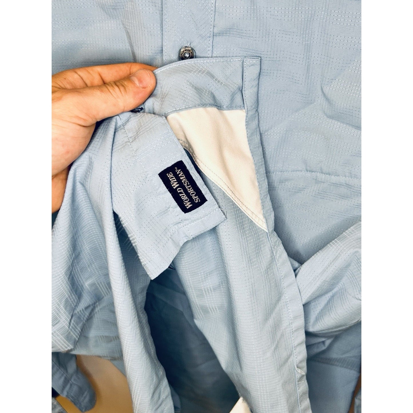 World Wide Sportsman Light Blue Long Sleeve Fisherman Button Up Shirt Men’s XL