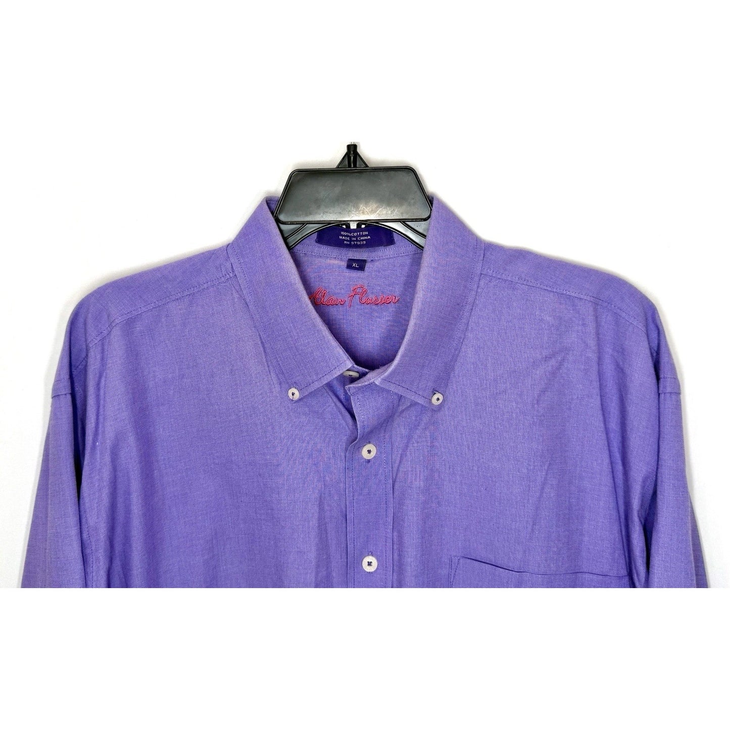 ALAN FLUSSER Shirt Men's Size XL Purple Cotton Long Sleeve Button Up Dress