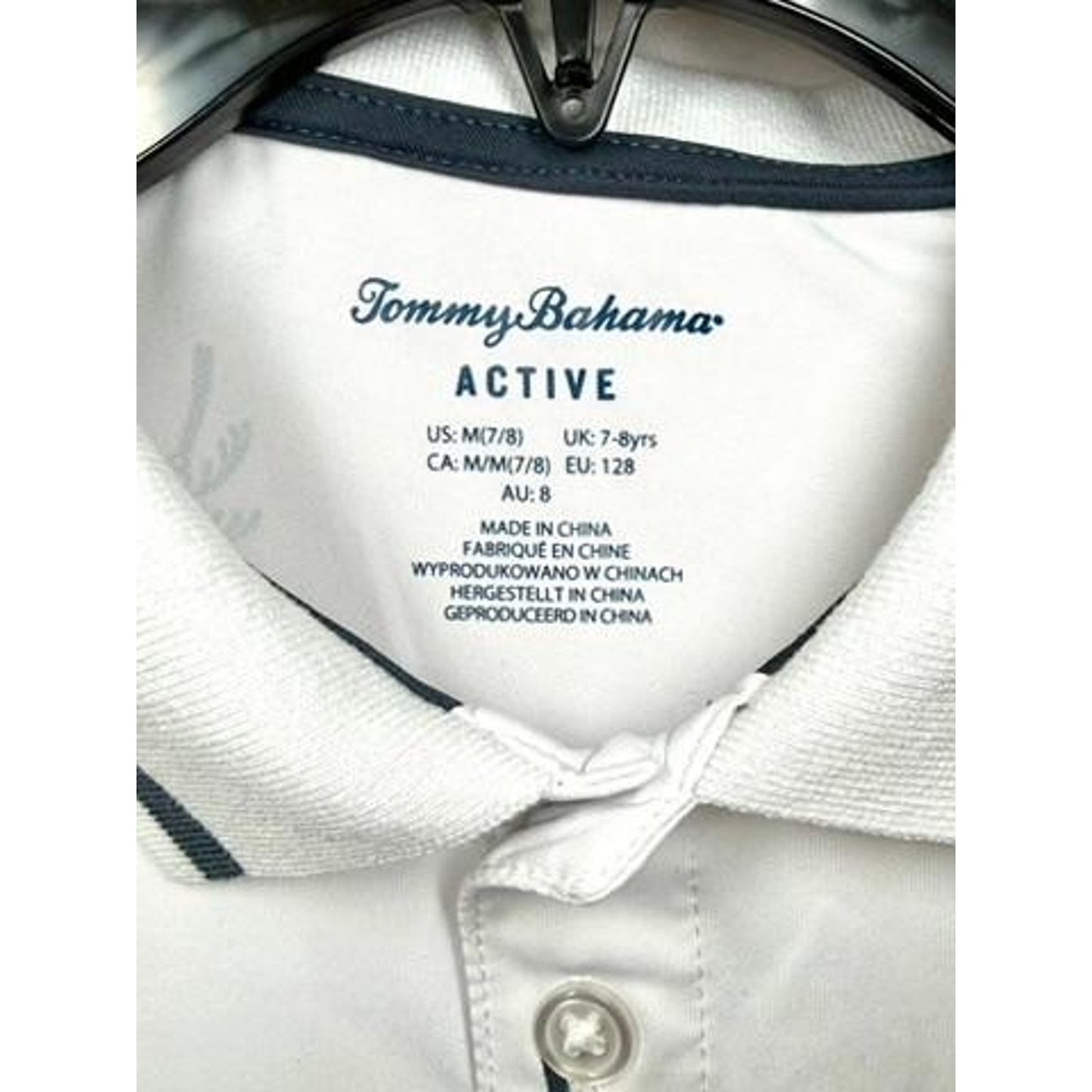 Tommy Bahama Active Boys Polo Shirt Size M 7/8 White Palm Tree Print Golf Tee