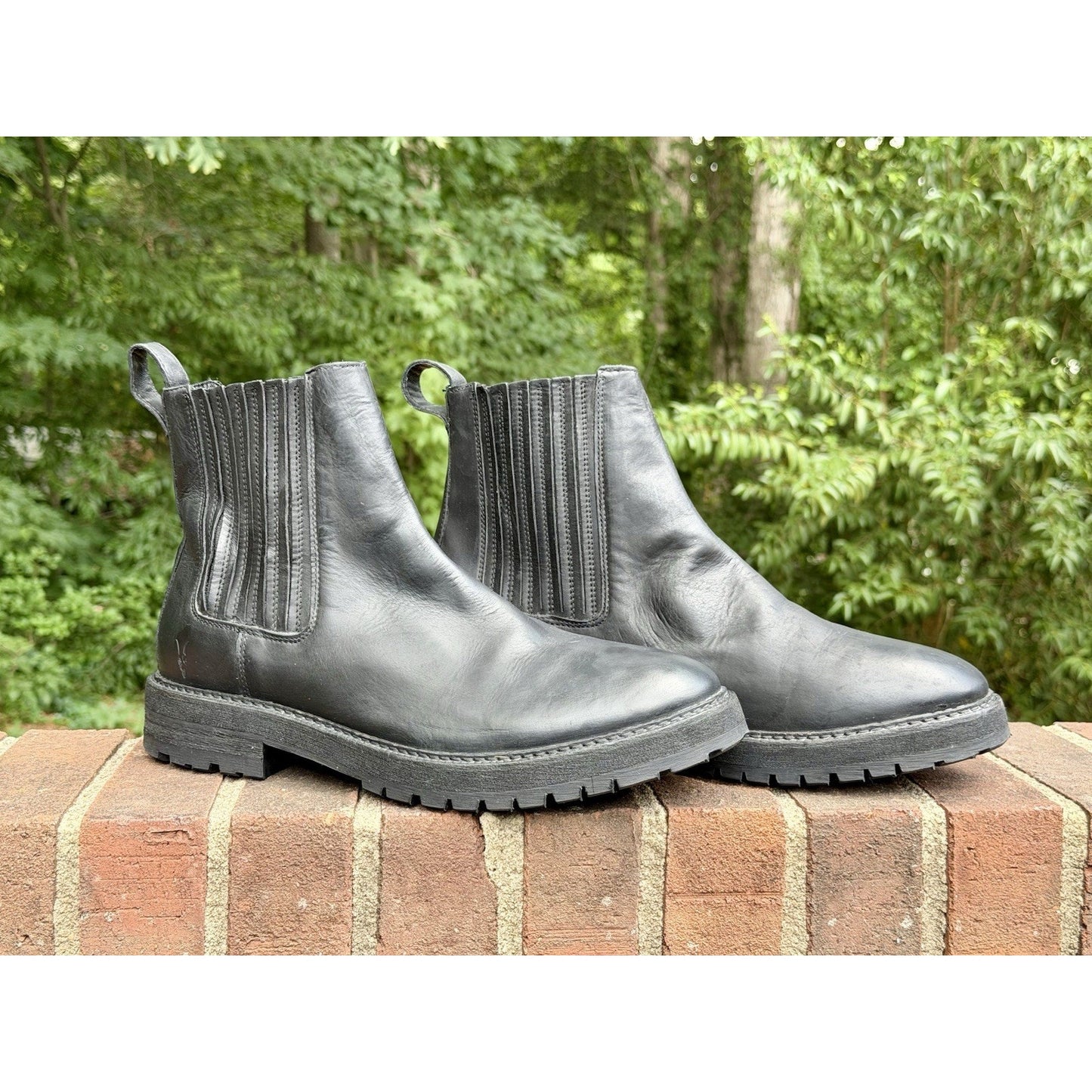 AllSaints Bloom Men's Chelsea Boots Washed Black Leather Lug Sole Size 46 US 13
