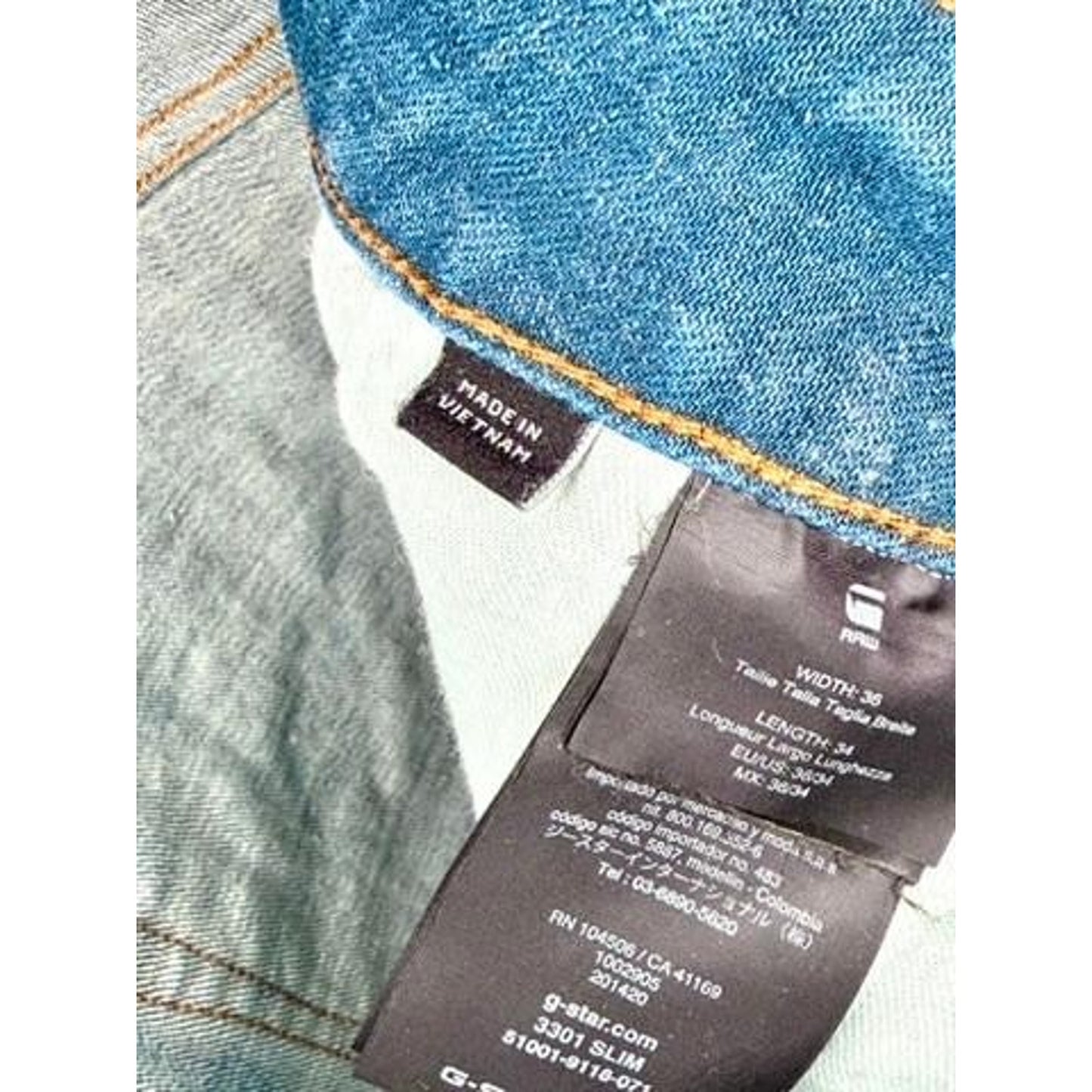 G-Star Raw 3301 Slim Jeans Mens 36x34 Blue Denim Medium Wash Stretch