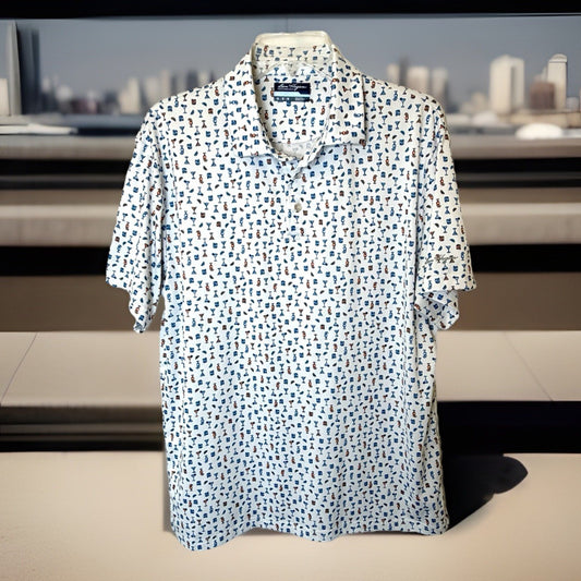 Ben Hogan Golf Performance Polo Shirt Mens Medium Multi Martini Drinks Patterned